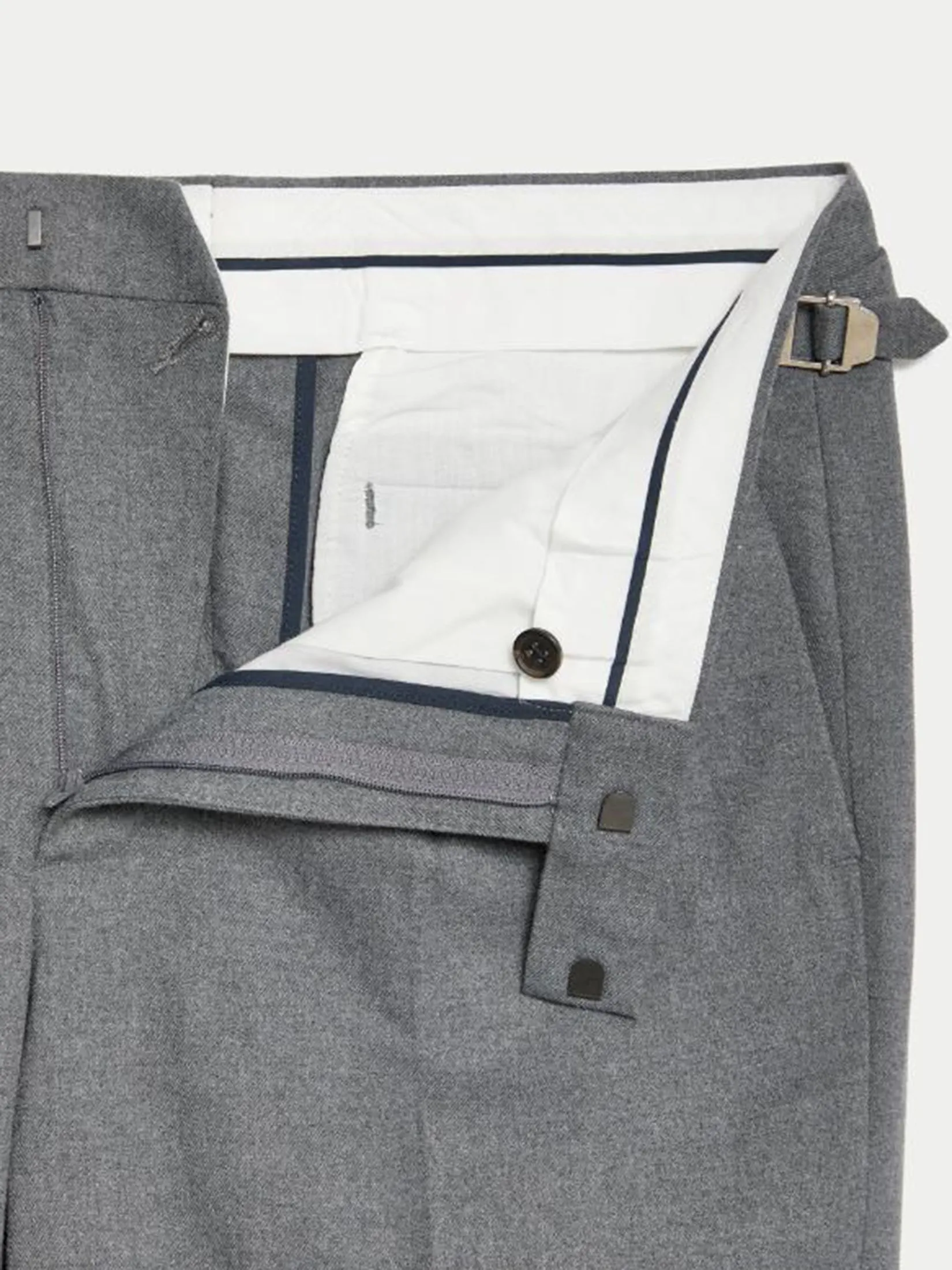 MARKS & SPENCER Men Pleat Trousers Tailored Fit Twill Single Grey