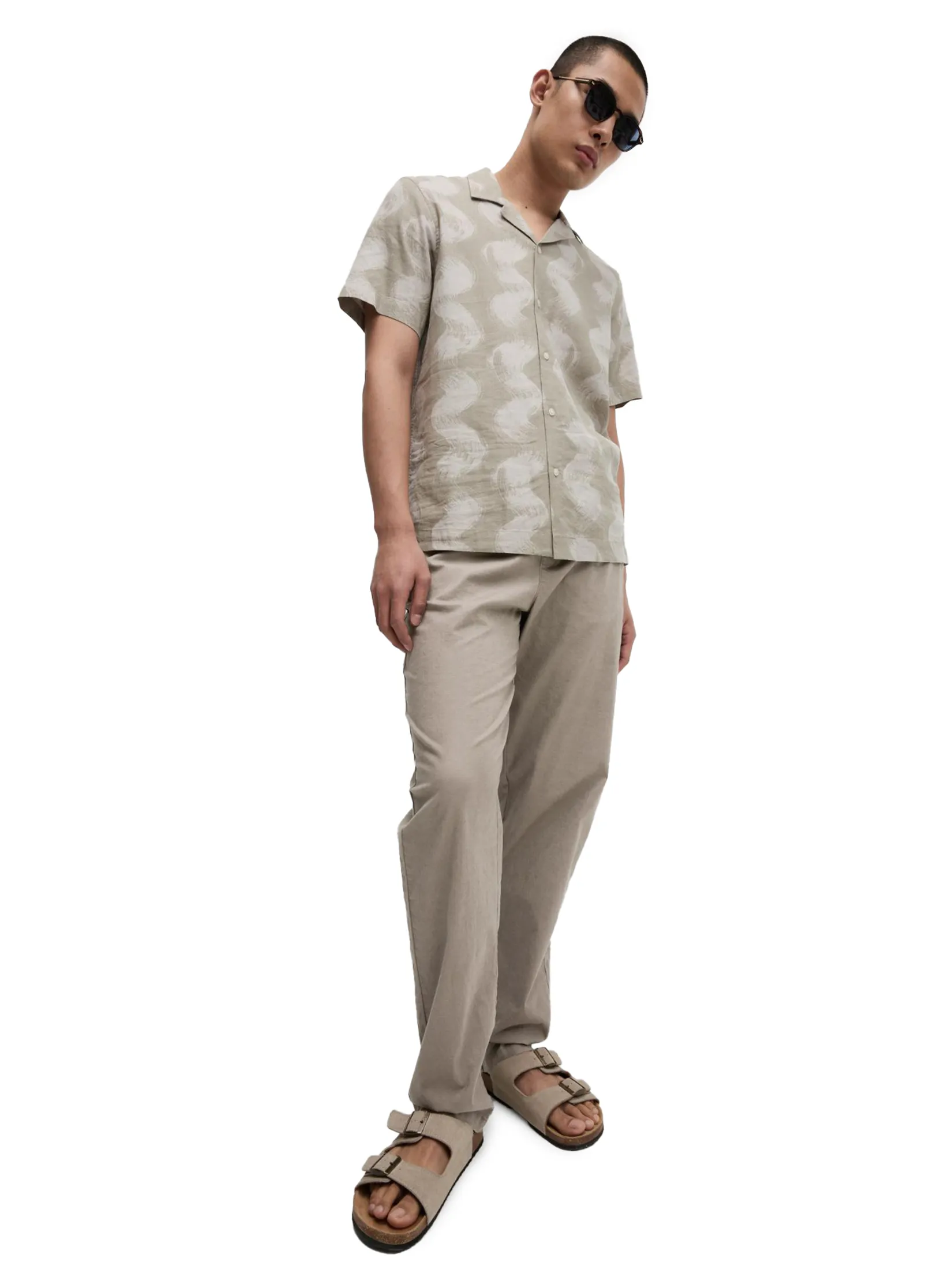 MARKS & SPENCER Men Trousers Loose Fit Linen Blend Elasticated