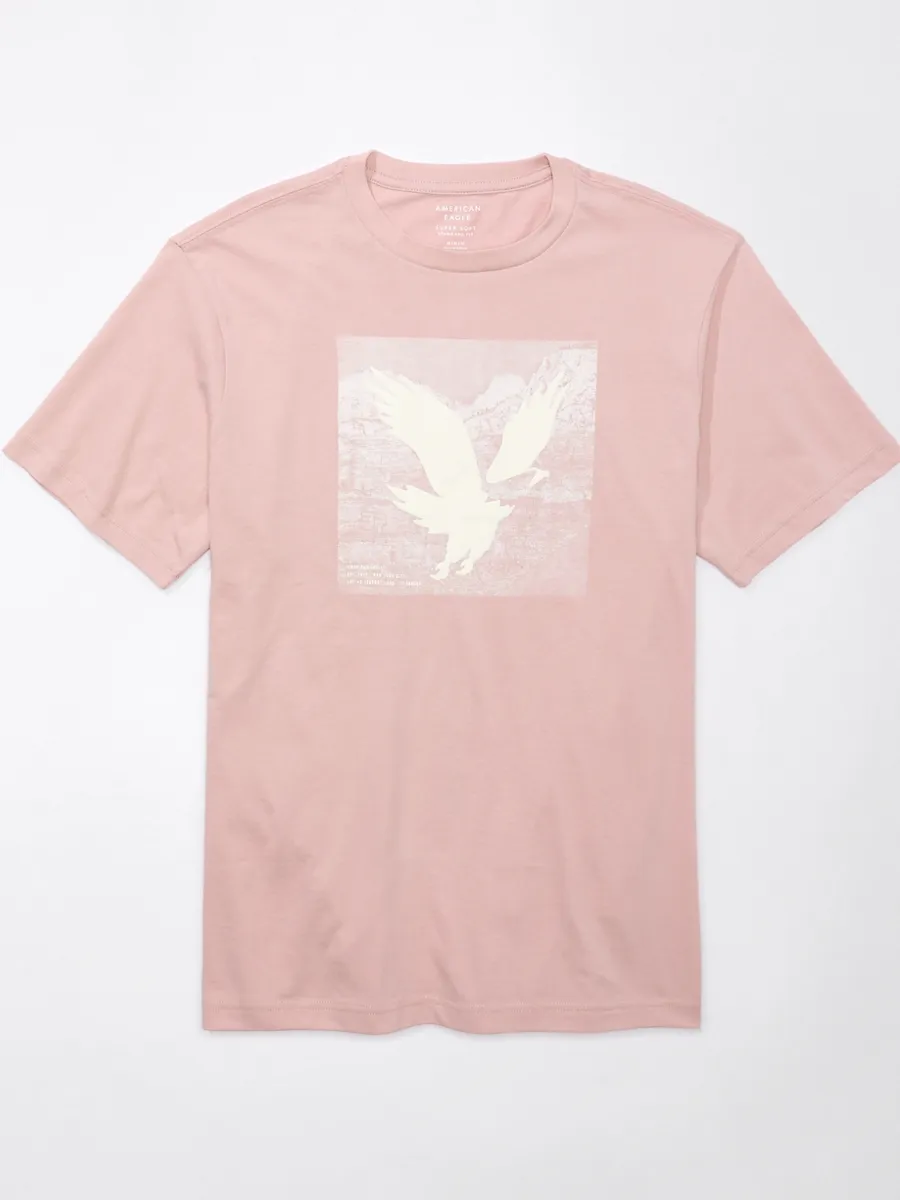 AMERICAN EAGLE MEN G SS CORE BRAND SET IN TEE- PC DYE + SERIOUSLY SOFT WASH 615 PINK