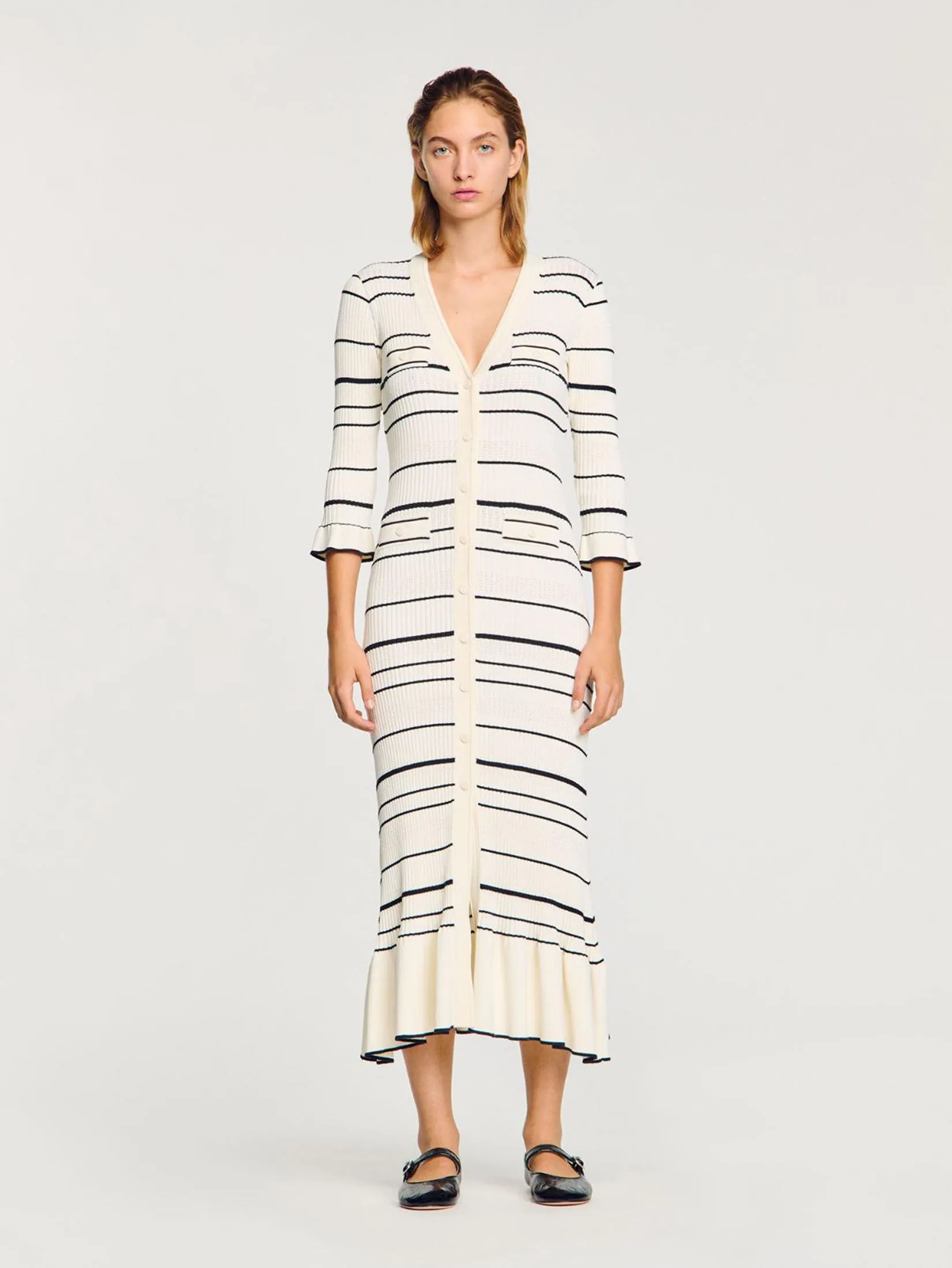 SANDRO Stripy Knit Maxi Dress