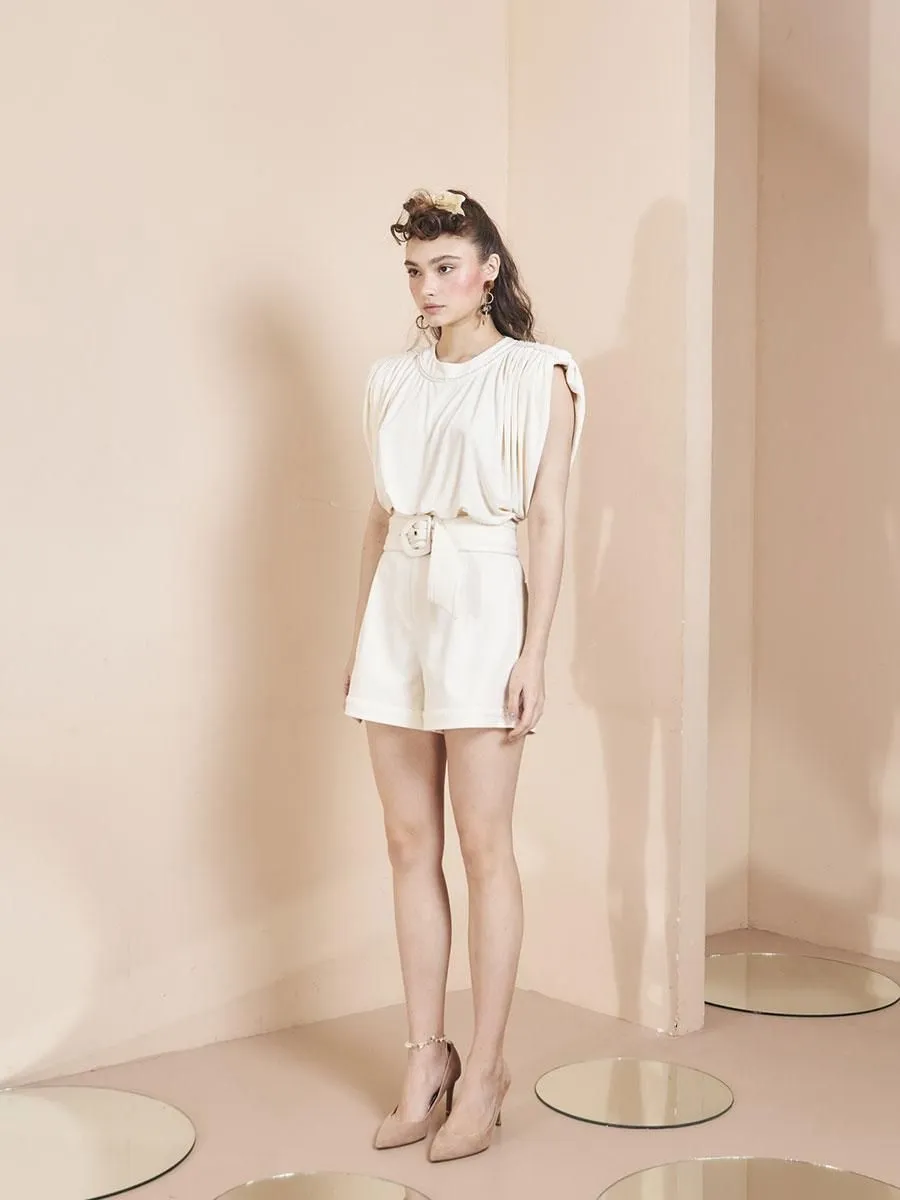 THEA BY THARA Trim-Detailed Shorts With Belt Off White