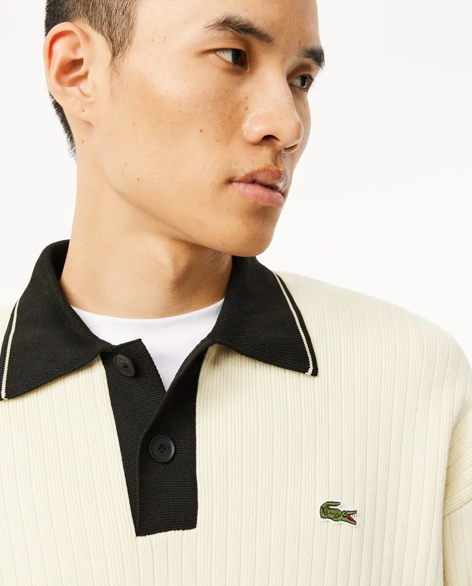 LACOSTE French Made Relaxed Fit Polo Sweater White