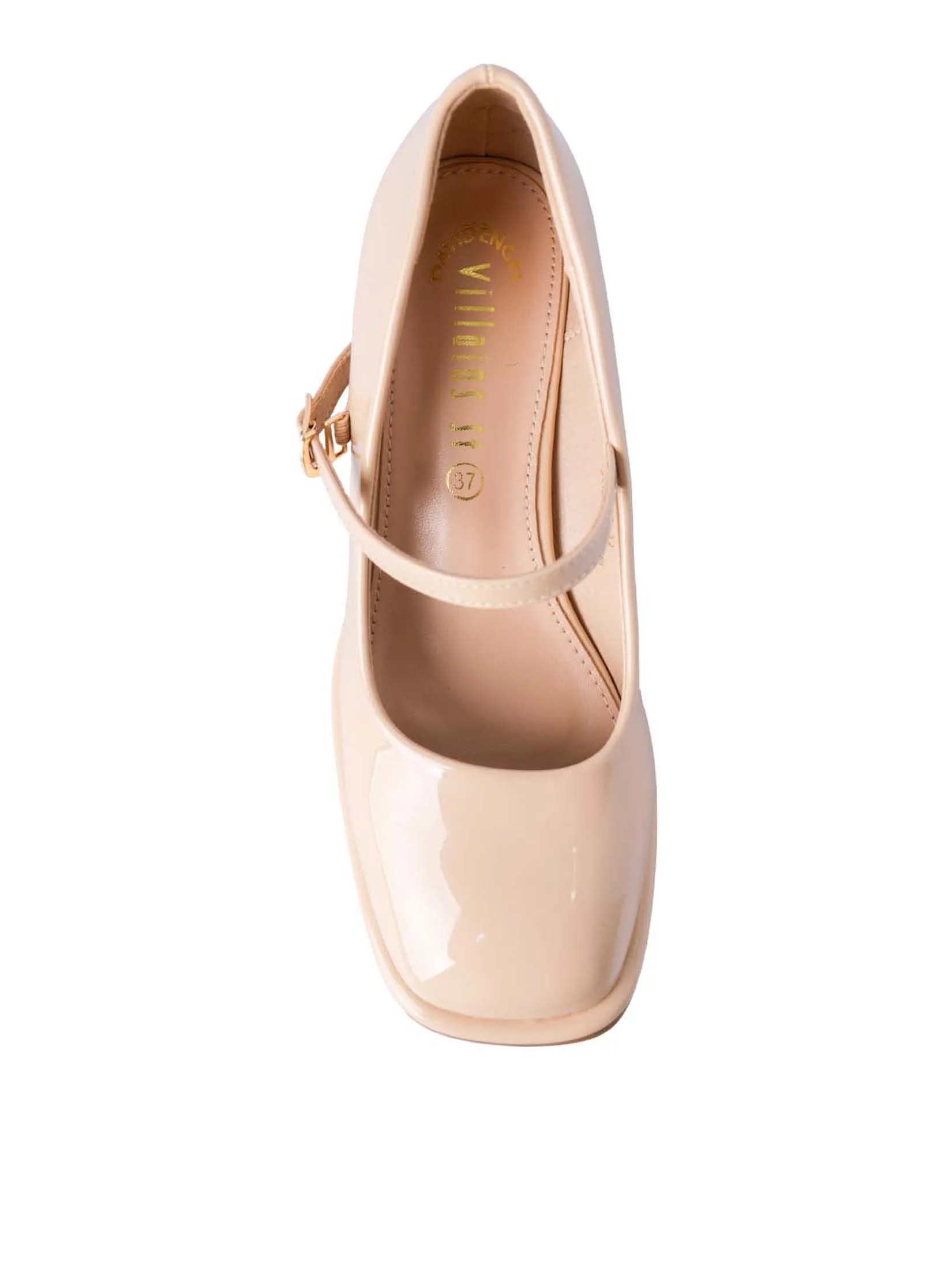 VILLAINS SF GERBERA Women's Comfort Mary-Jane Heels BEIGE PATENT