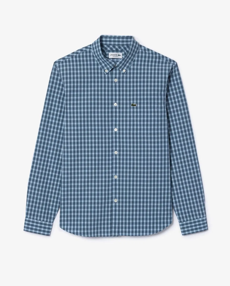 LACOSTE Blue Checked Poplin Shirt