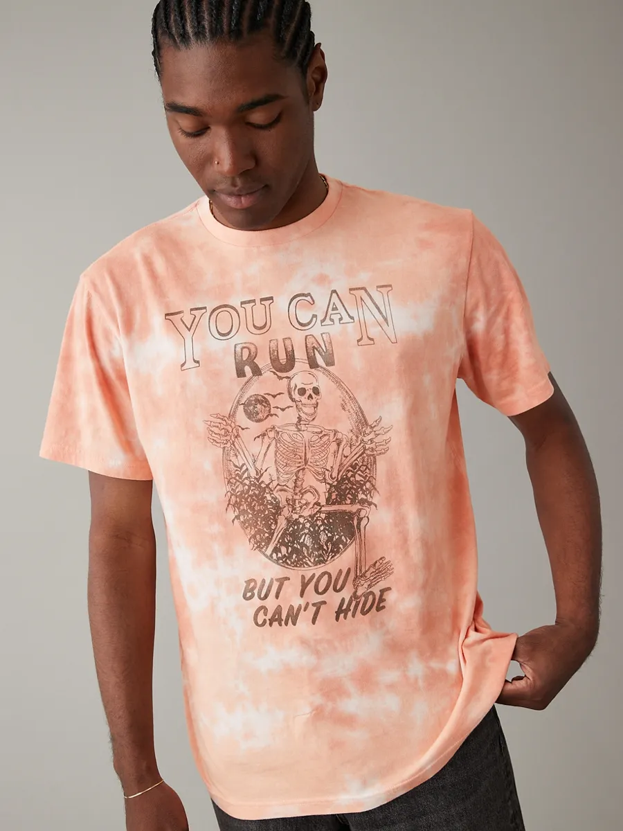 AMERICAN EAGLE MEN G HALLOWEEN RD PARTY SS SET IN TEE-  COLOR TIE DYE 800 ORANGE Size - L