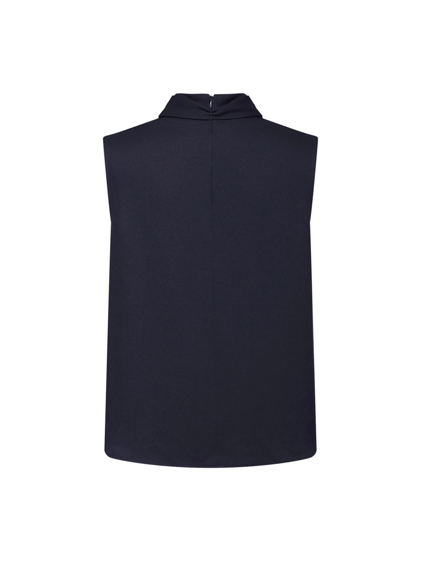 G2000 Women Clothing Crepe Colour Block Layered Sleeveless  Stand Collar Tie Blouse Regular Fit - Navy