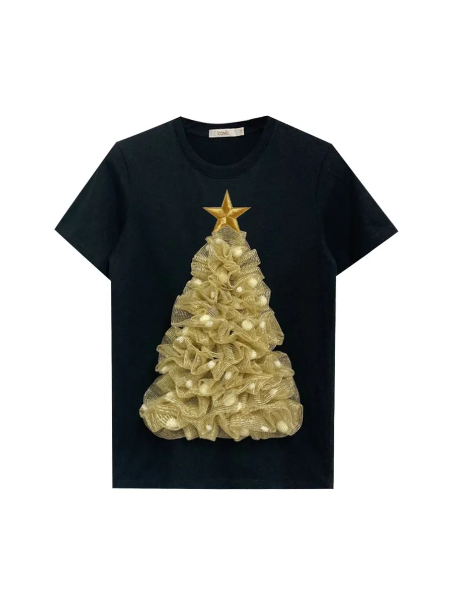 ICONIC WOMAN BLACK X'MAS TREE T-SHIRT
