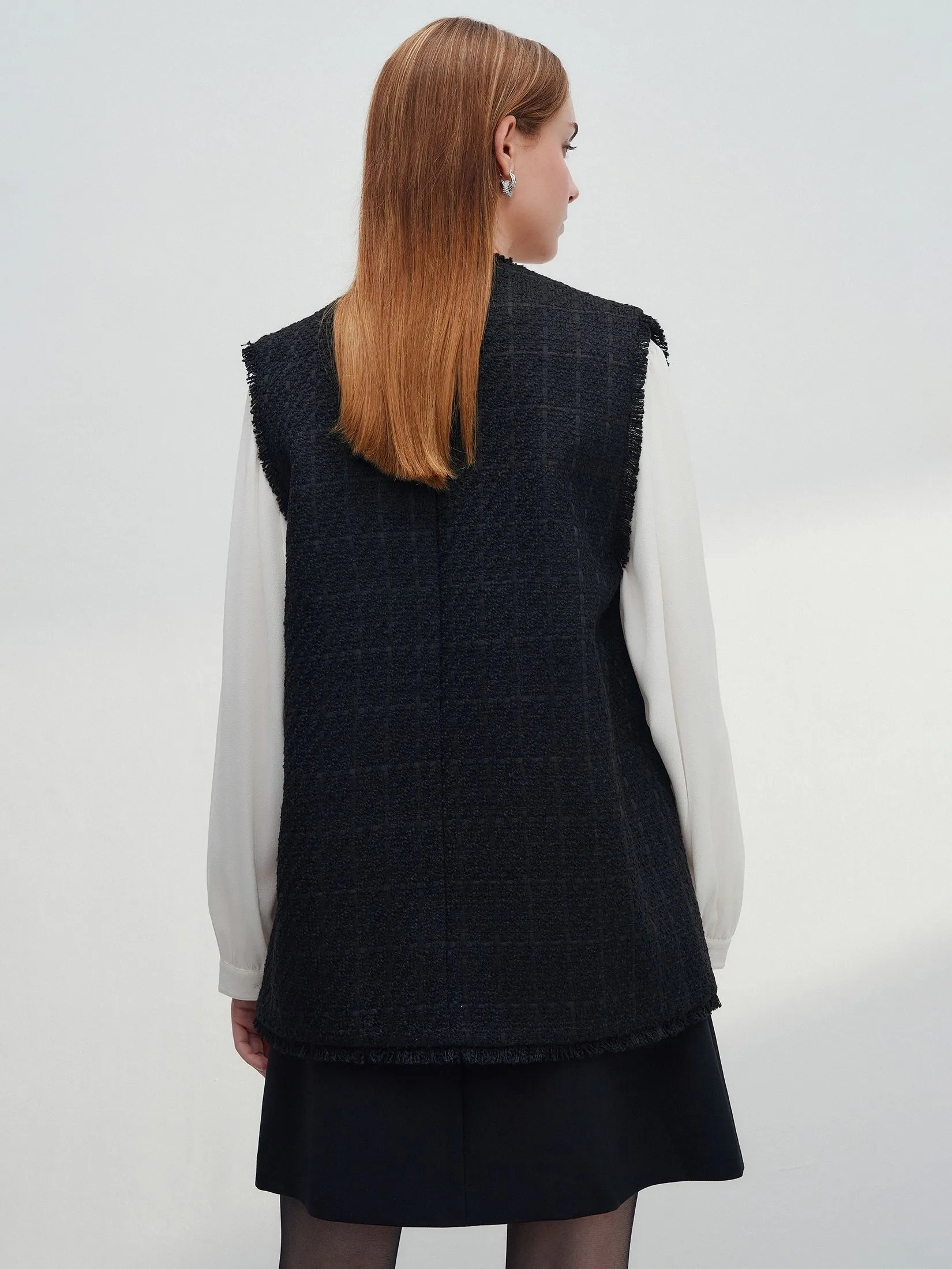 G2000 Women Clothing Tweed Open Front Waist Coat Regular Fit - Black