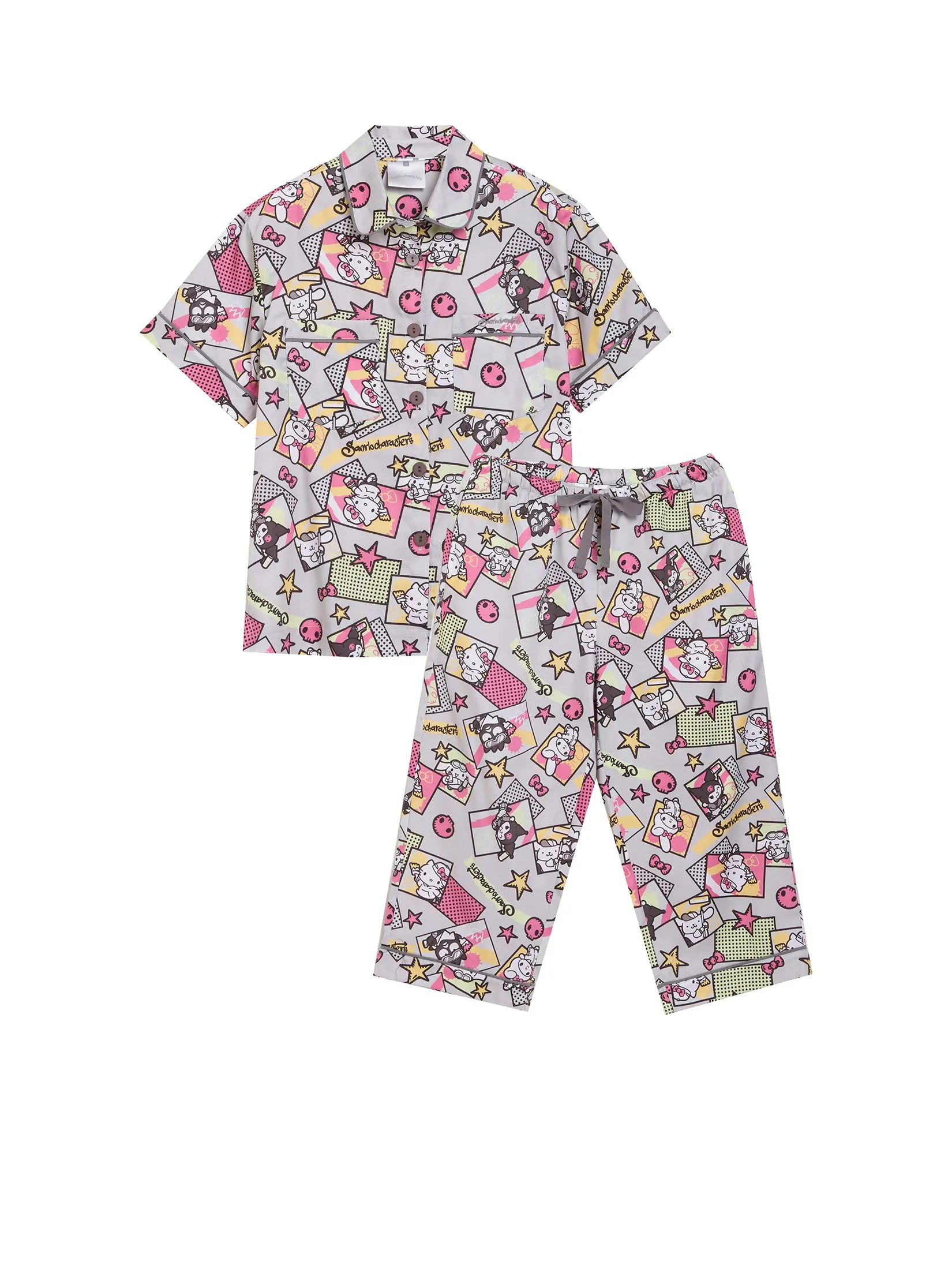 SANRIO Women Pyjamas Short Sleeves Shirt Pants Mix Character Grey