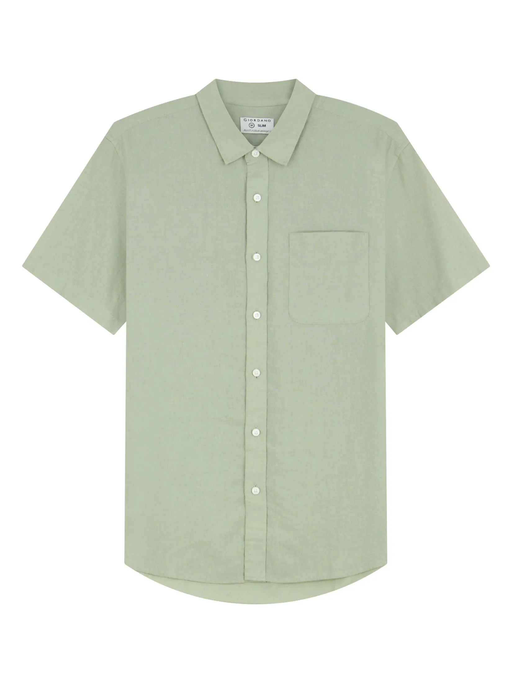 GIORDANO Men's Slim Poplin Linen Shirt Budding Green