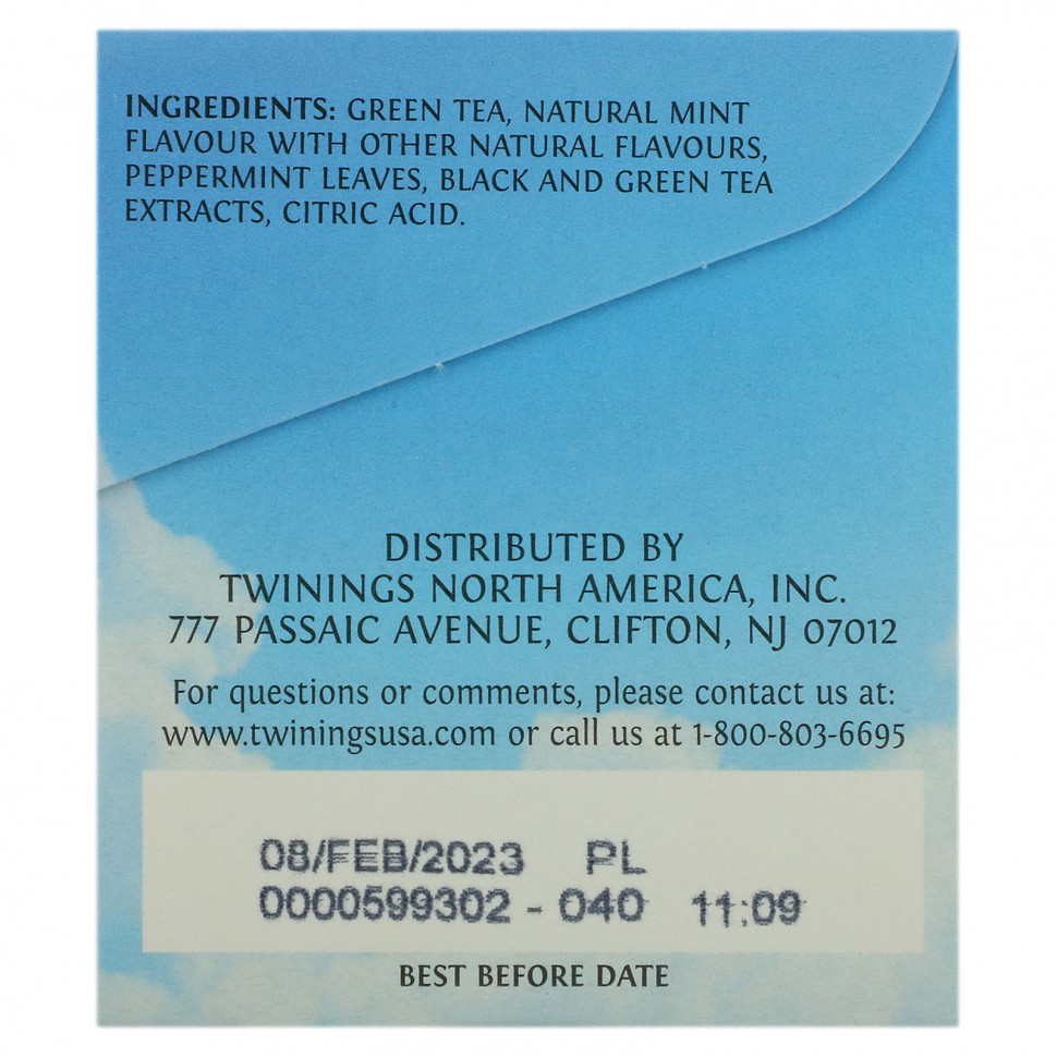 Twinings, холодный чай со льдом, несладкий зеленый чай, вкус мяты, 20 индивидуальных чайных пакетиков, 40 г (1,41 унции)