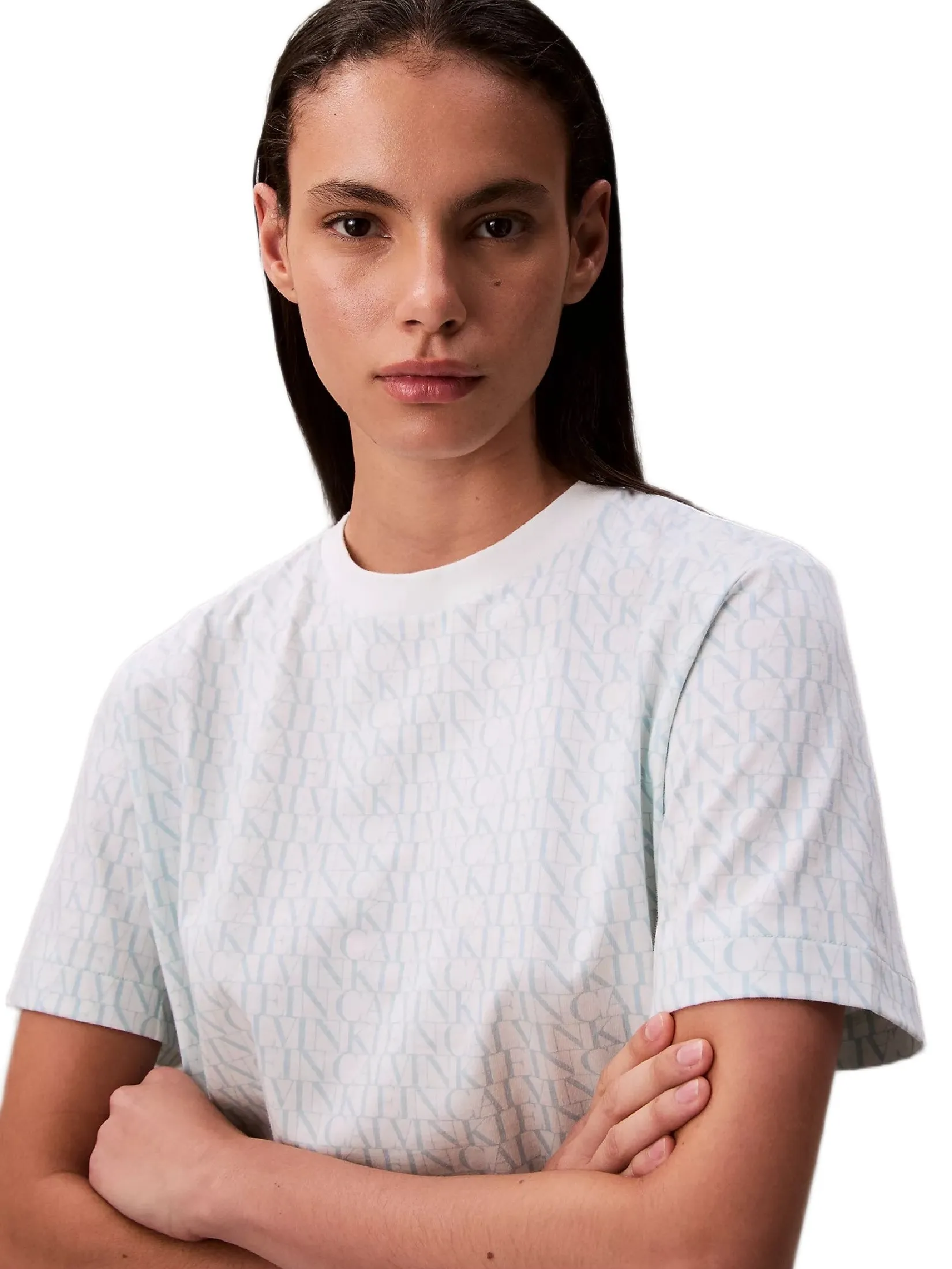 CALVIN KLEIN Women s Allover Monogram Boxy T-Shirt White