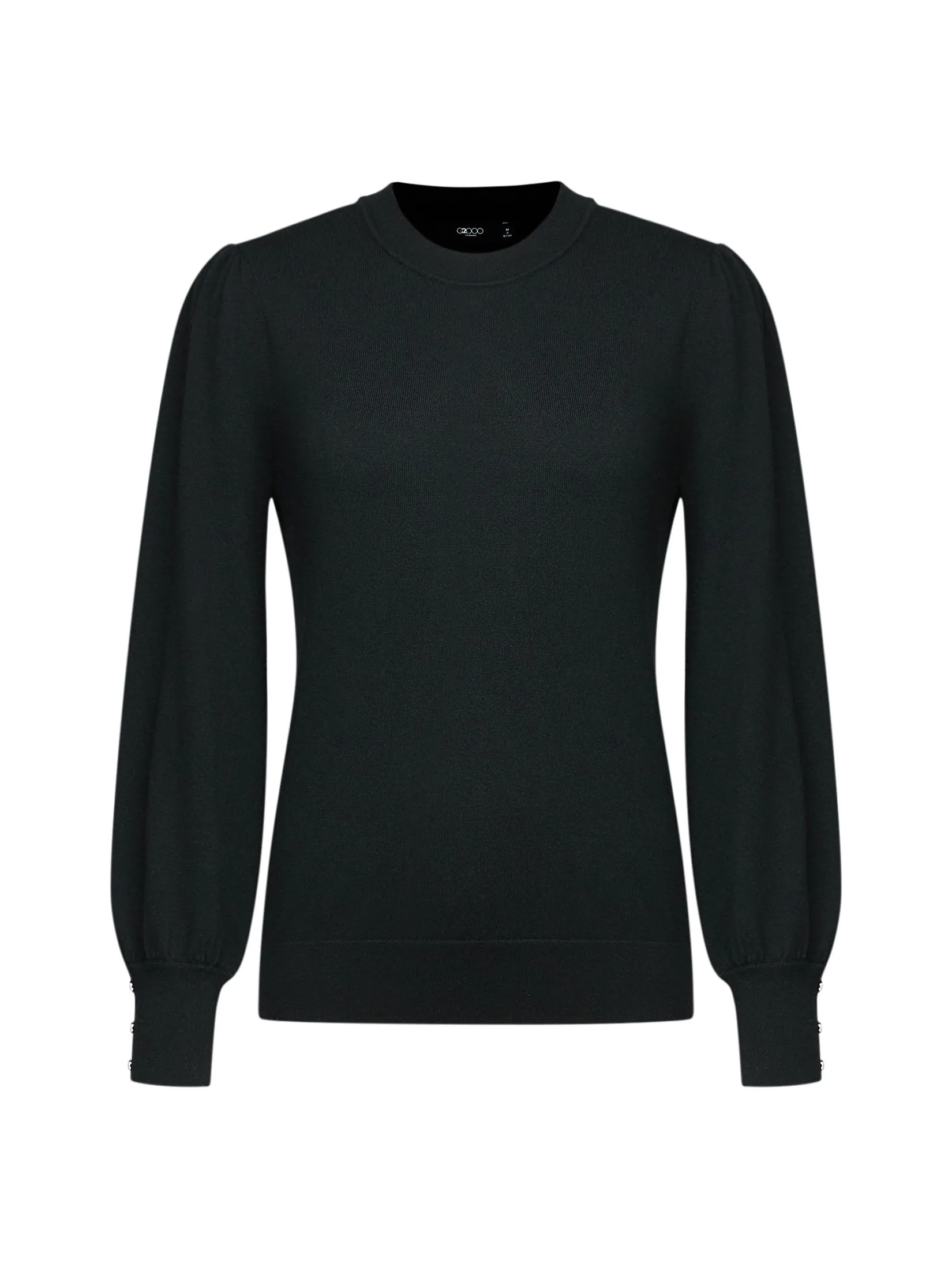 G2000 Women Clothing Crew Neck Puff Sleve Sweater Top Regular Fit - Black