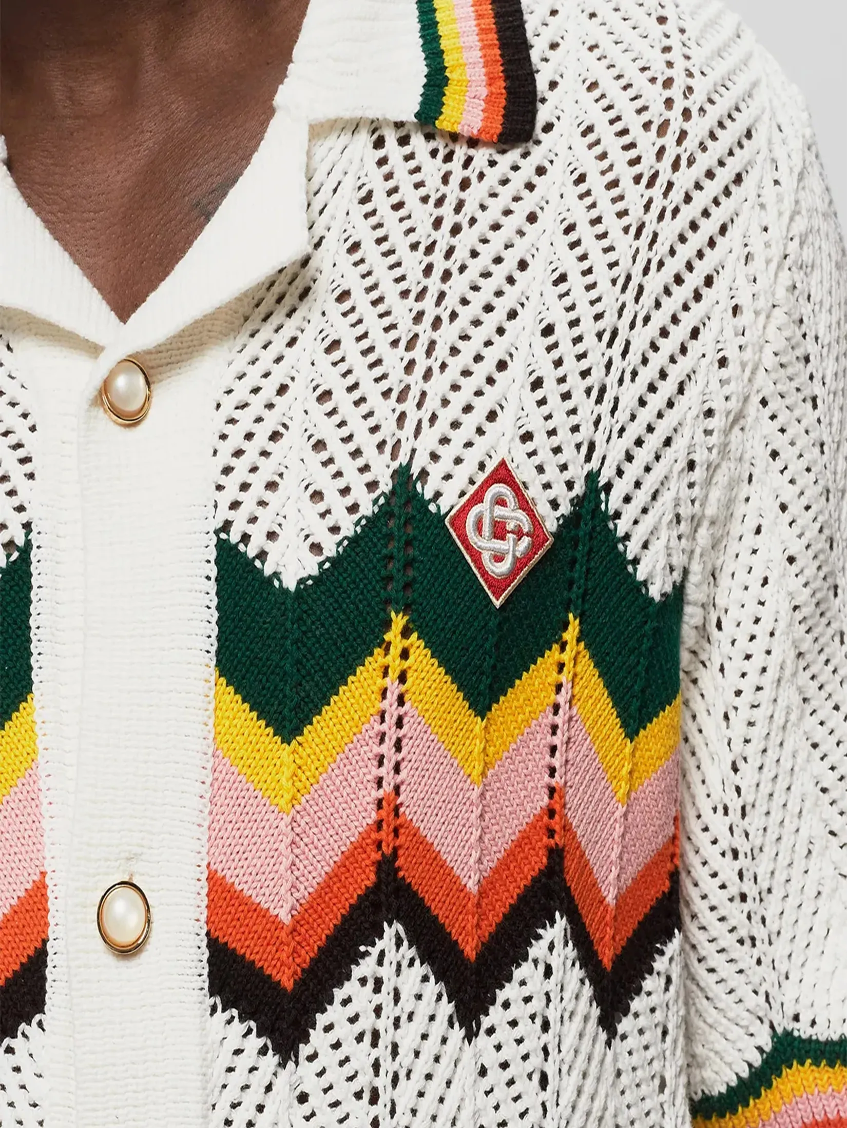 CASABLANCA CHEVRON LACE SHORTS IN WHITE/MULTI