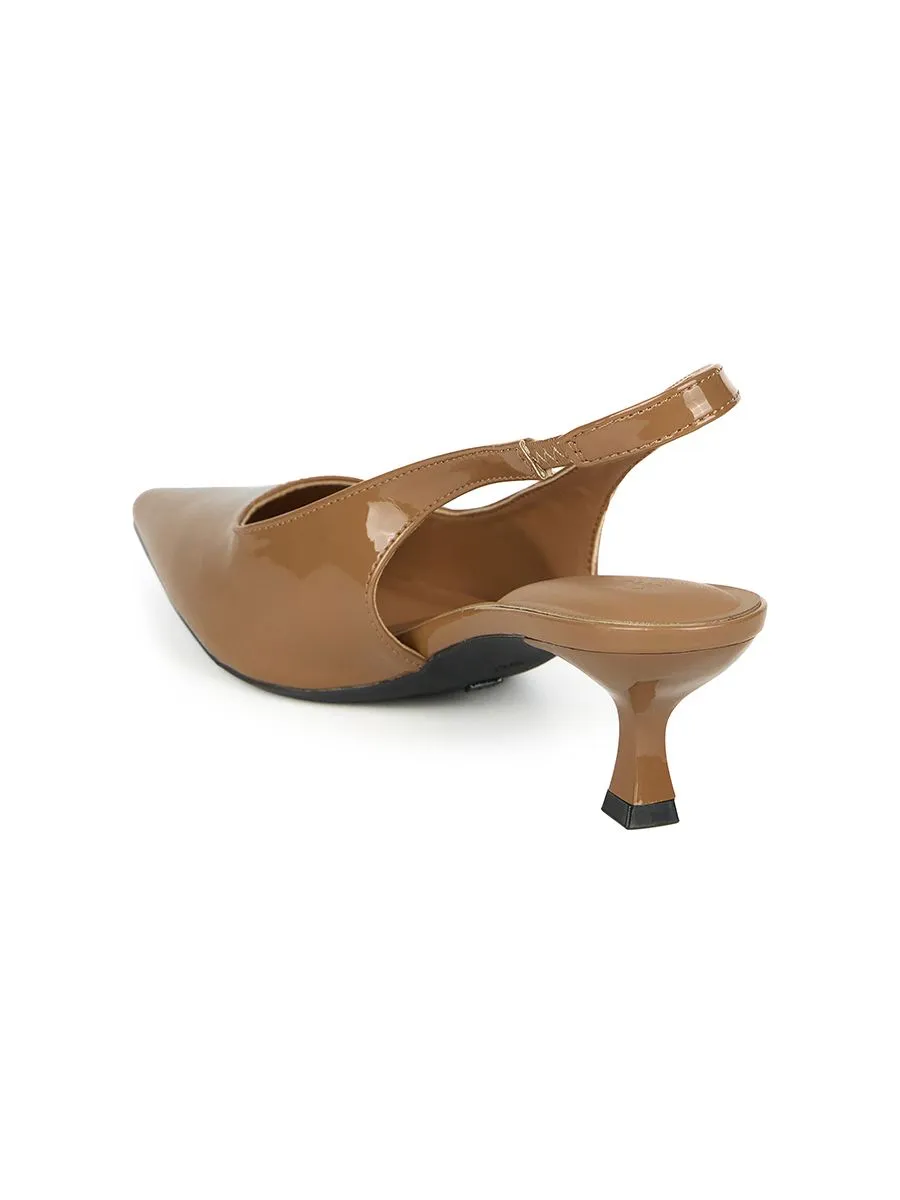 SHU WOMEN  LA POINTE' 2" KITTEN HEELS - GLOSSY GOLDEN BROWN