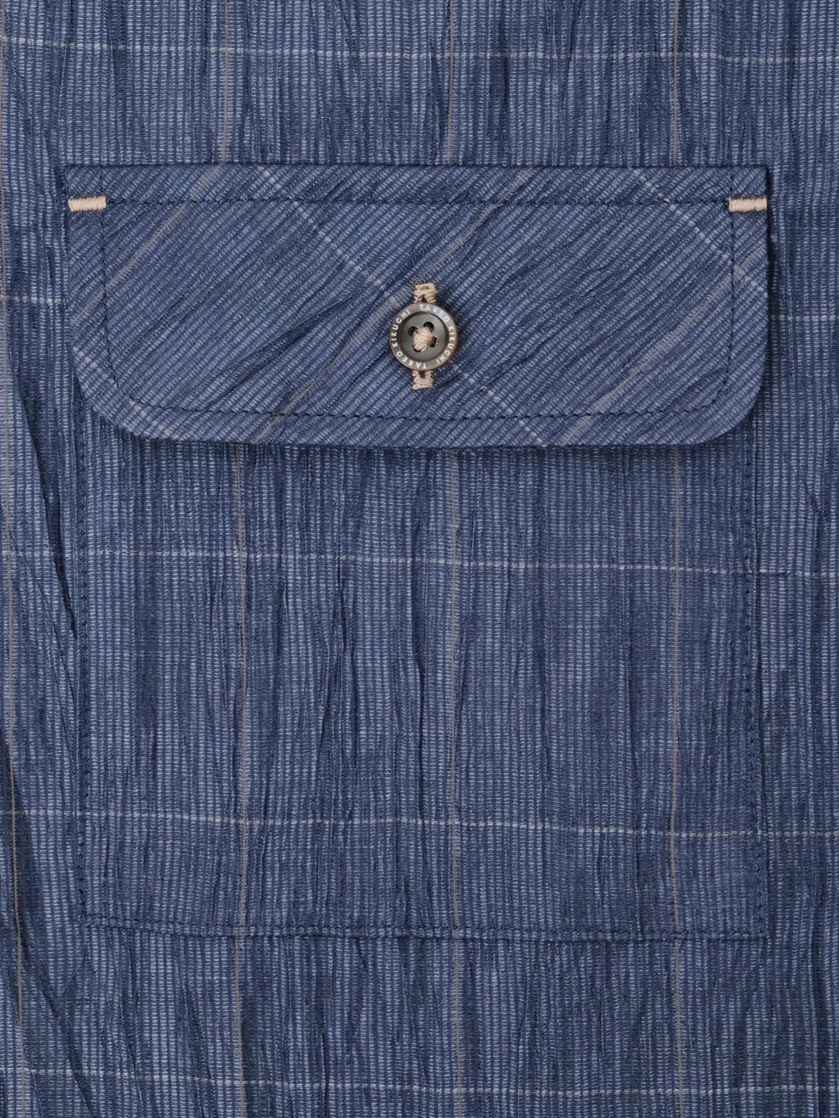 TAKEO KIKUCHI MEN NAVY GRID TEXTURED STRIPE CHECK OVERSIZED SHIRT