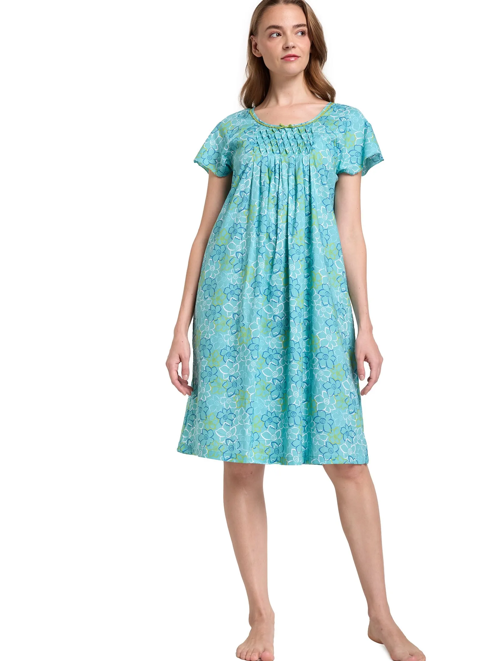 CLAUDIA'S ROMANCE Women Night Dress Short Sleeves Sweet Dreams Light Blue