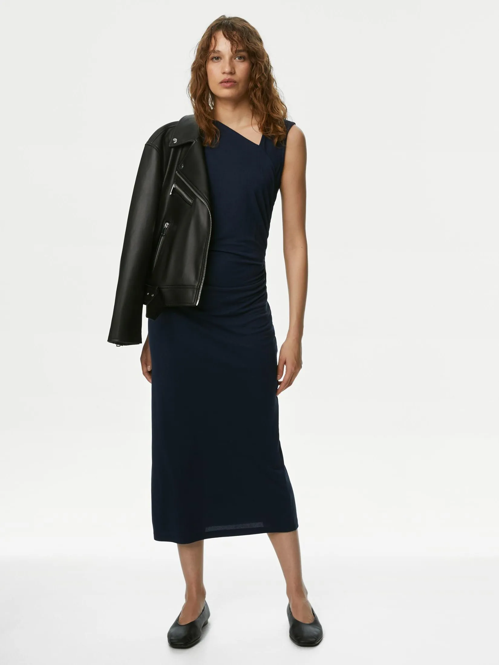 MARKS & SPENCER Women Midi Bodycon Dress Jersey Navy