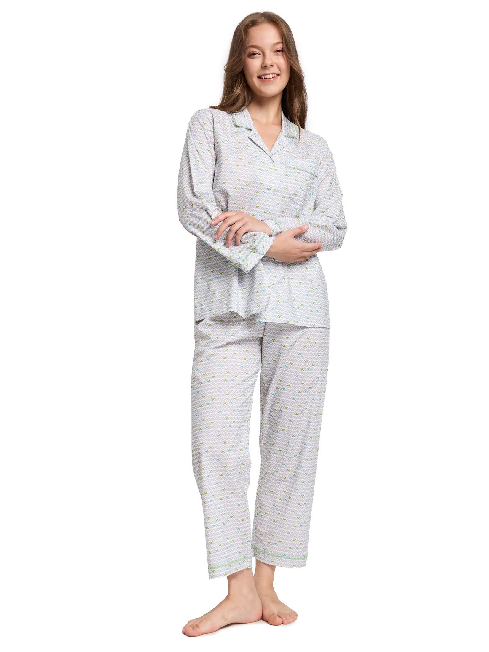CLAUDIA'S ROMANCE Women Pyjamas Hawaii Shirt Long Sleeves + Pants Print Grey