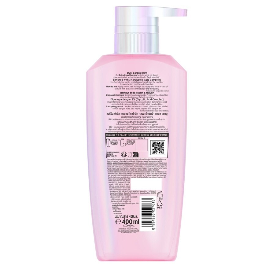L'Oreal Paris Elseve Shampoo Glycolic Gloss Extra Gloss 400 Ml.
