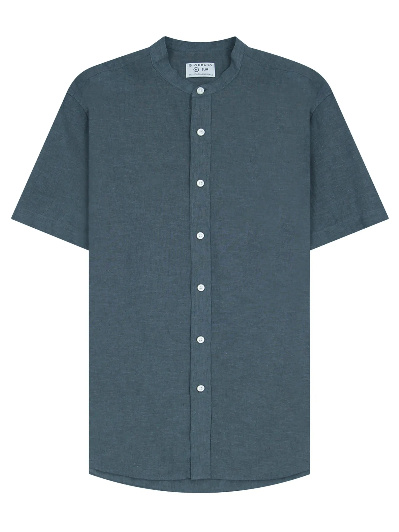 GIORDANO Men's Slim Fit Short Sleeve Linen Shirts Dark Green