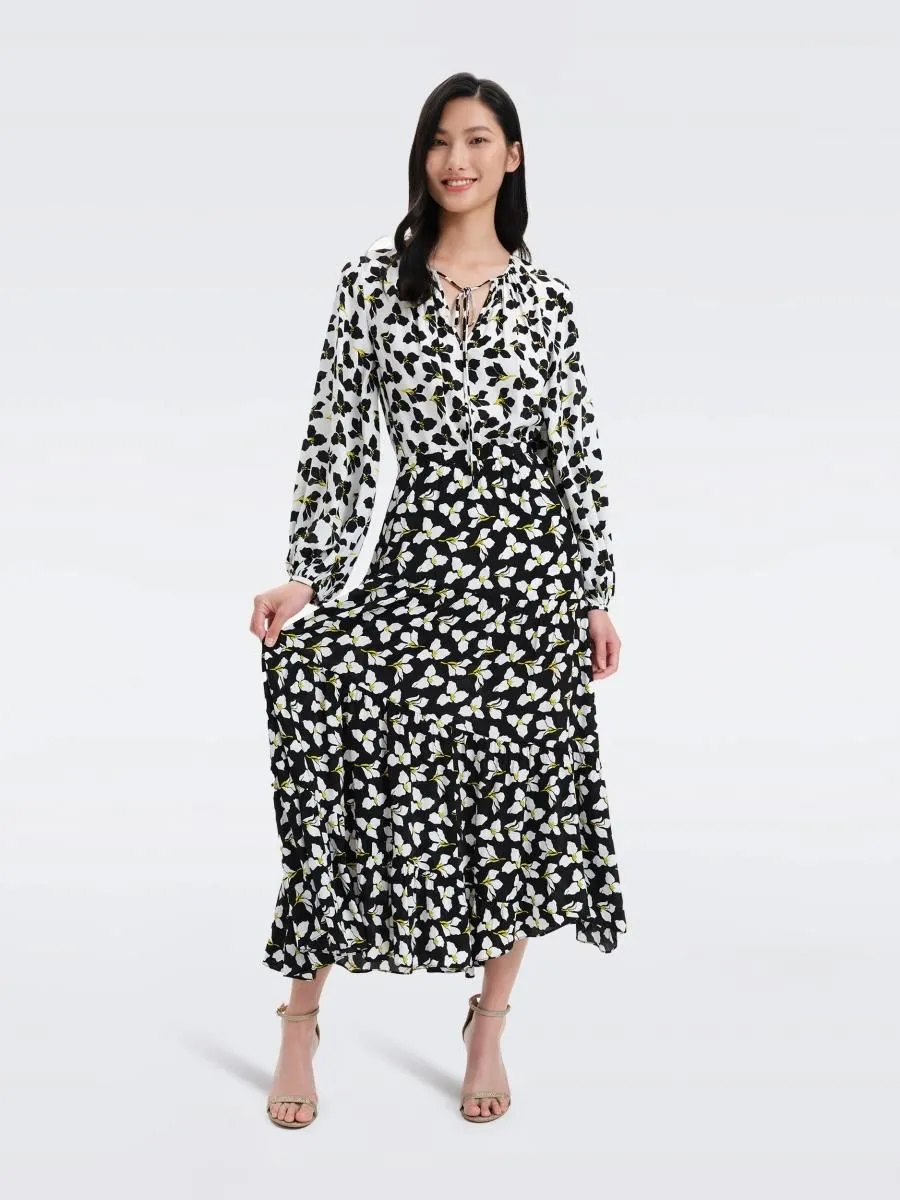 DIANE VON FURSTENBERG DVF VENICE SKIRT GRAPHIC FLOWER SM BLACK