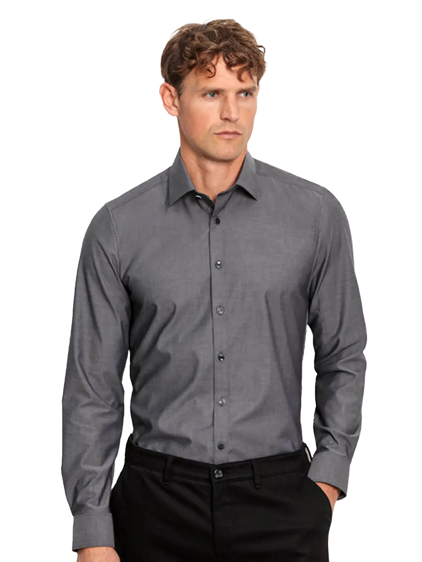 OLYMP MEN SHIRT LONG SLEEVES BUSINESS SHIRT BODY FIT DARK GREY