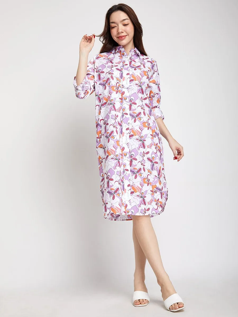 ALUMNUS Women Dress Long Sleeves Floral Printed Light Pink