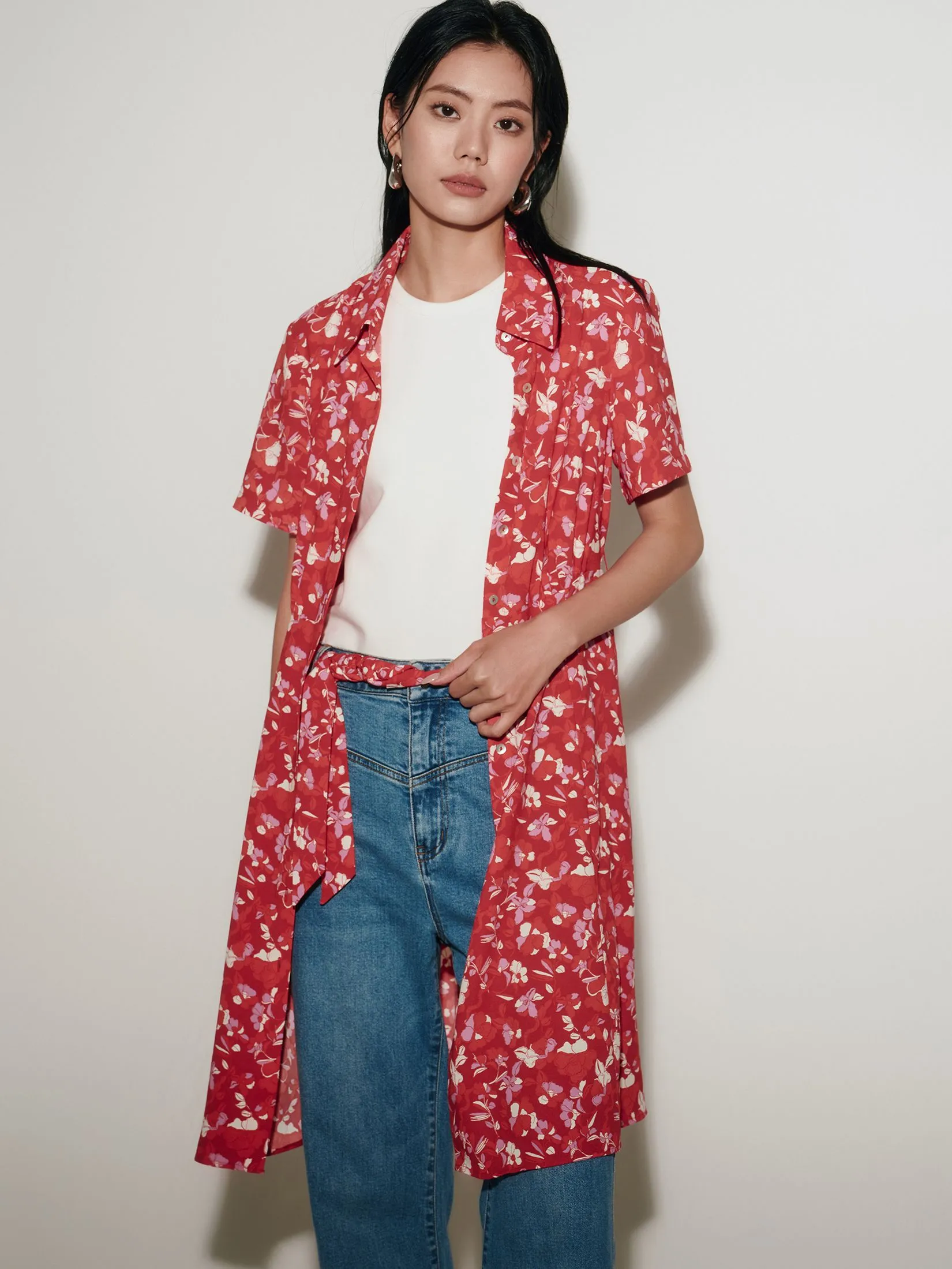 G2000 Women Clothing Floral Print Shirt Dress Fit & Flare Shape - Red