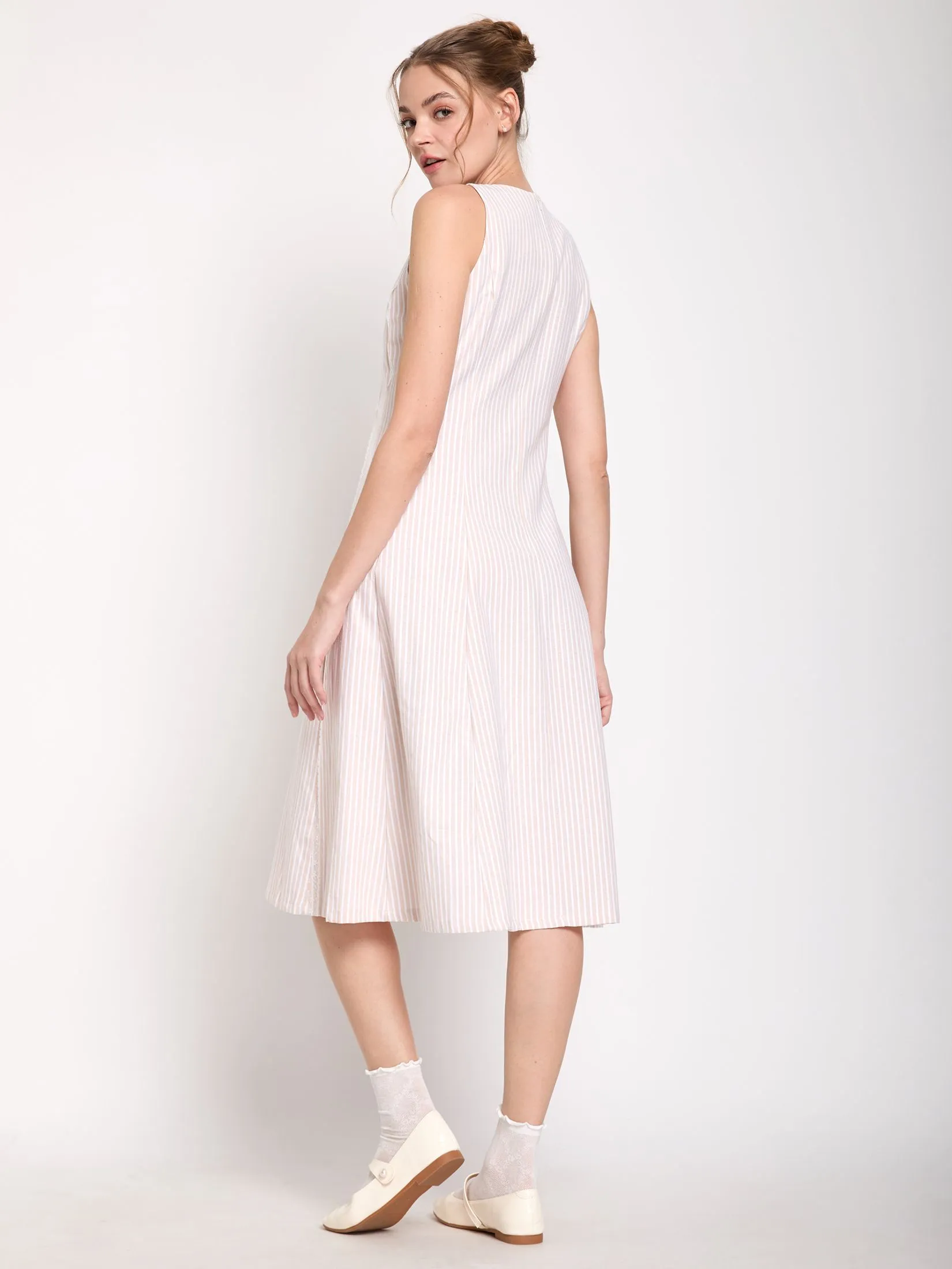 LOLITA Women Midi Dress Sleeveless Stripe With Lace Detail