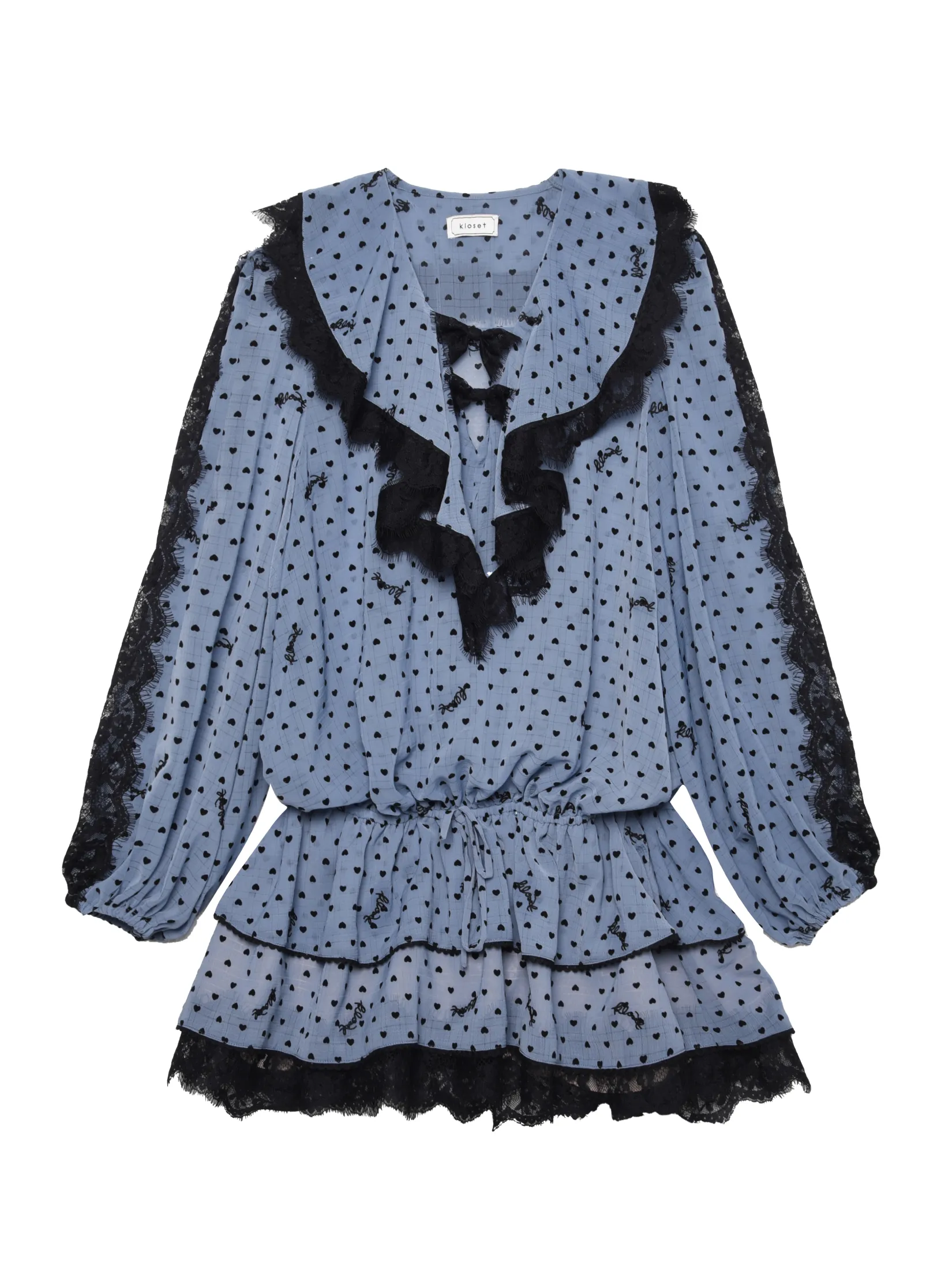 KLOSET (PF25) Women Lace-Trim Tiered Mini Dress Blue