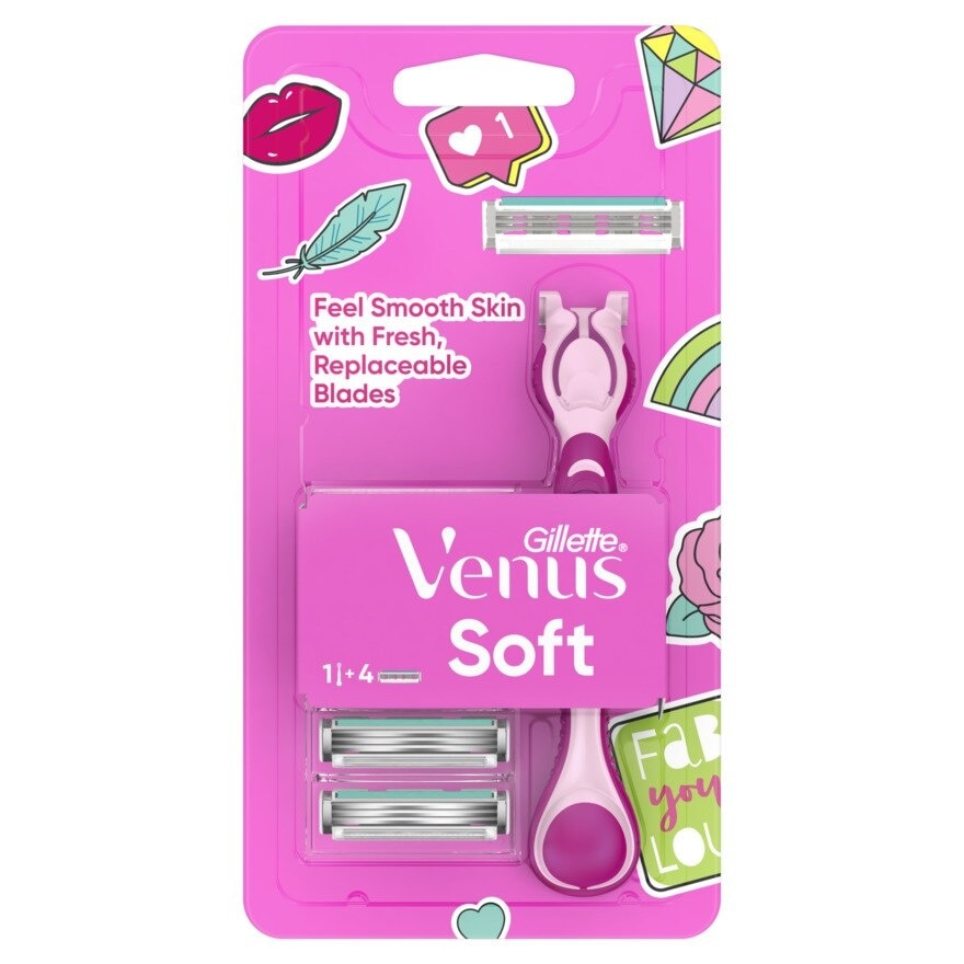 Gillette Venus soft Razor 1'S+Blades 4'S มีดโกน กำจัดขน