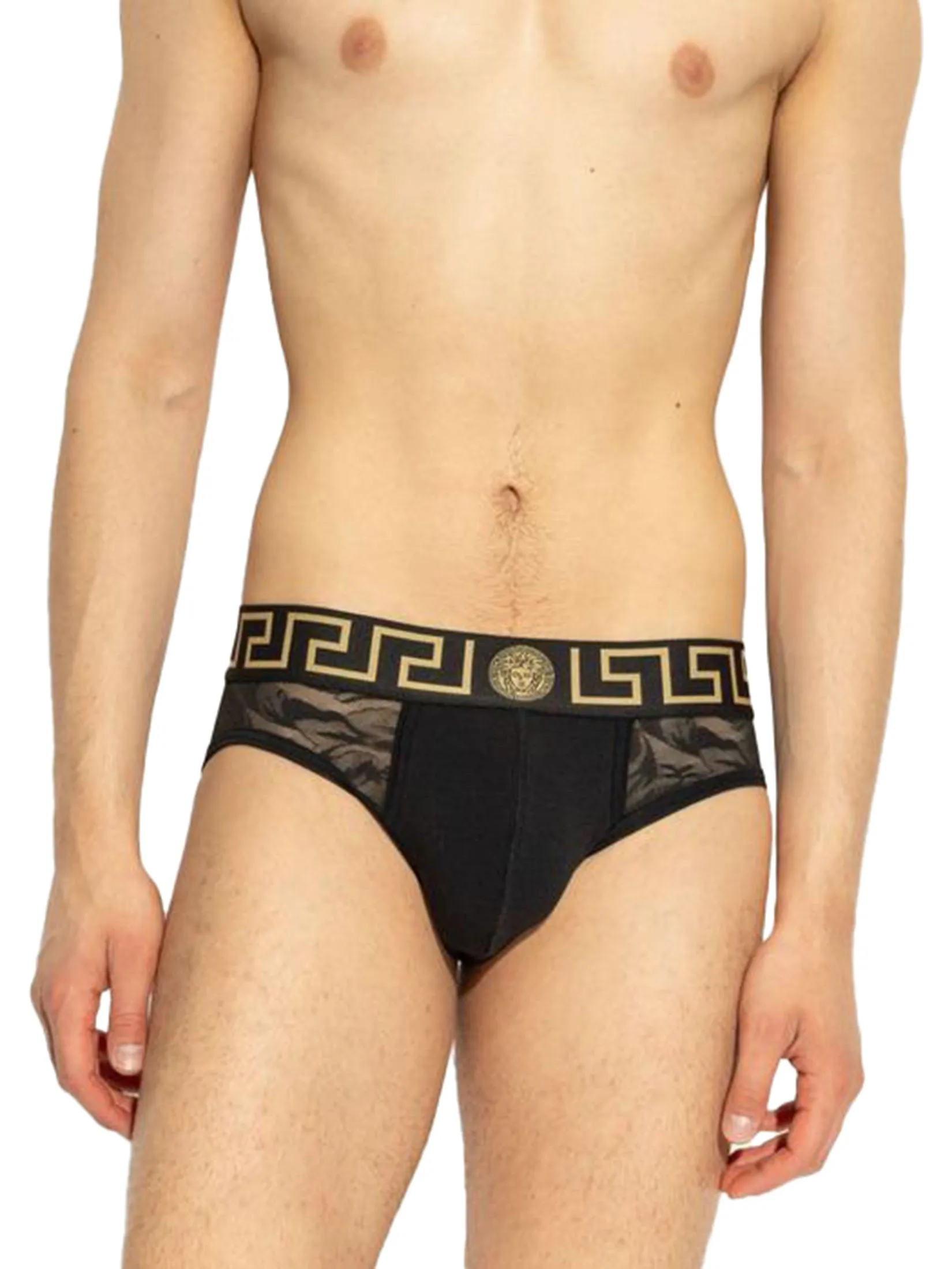VERSACE UNDERWEAR Men Underwear Slip Basso Intimo Uomo Tex Topeka Bio + Tulle Jacquard Barocco Black