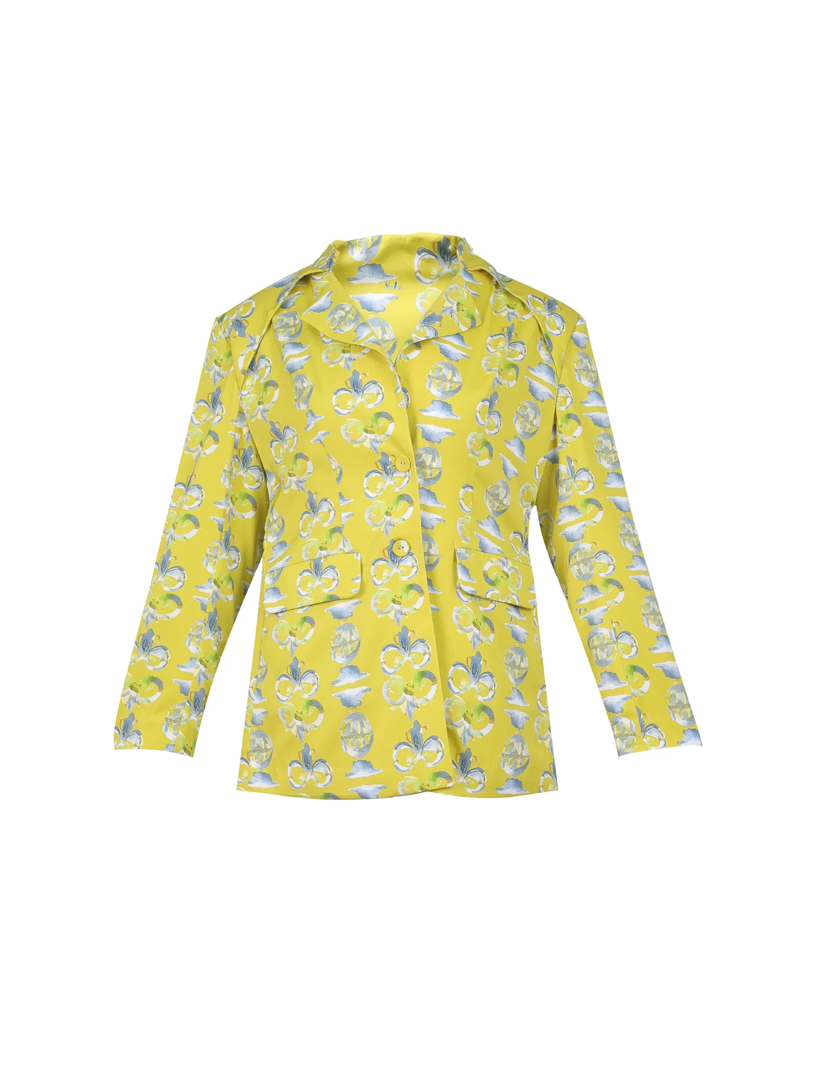 SHAKA Woman Blouse Printed Satin Tailored Jacket Yellow
