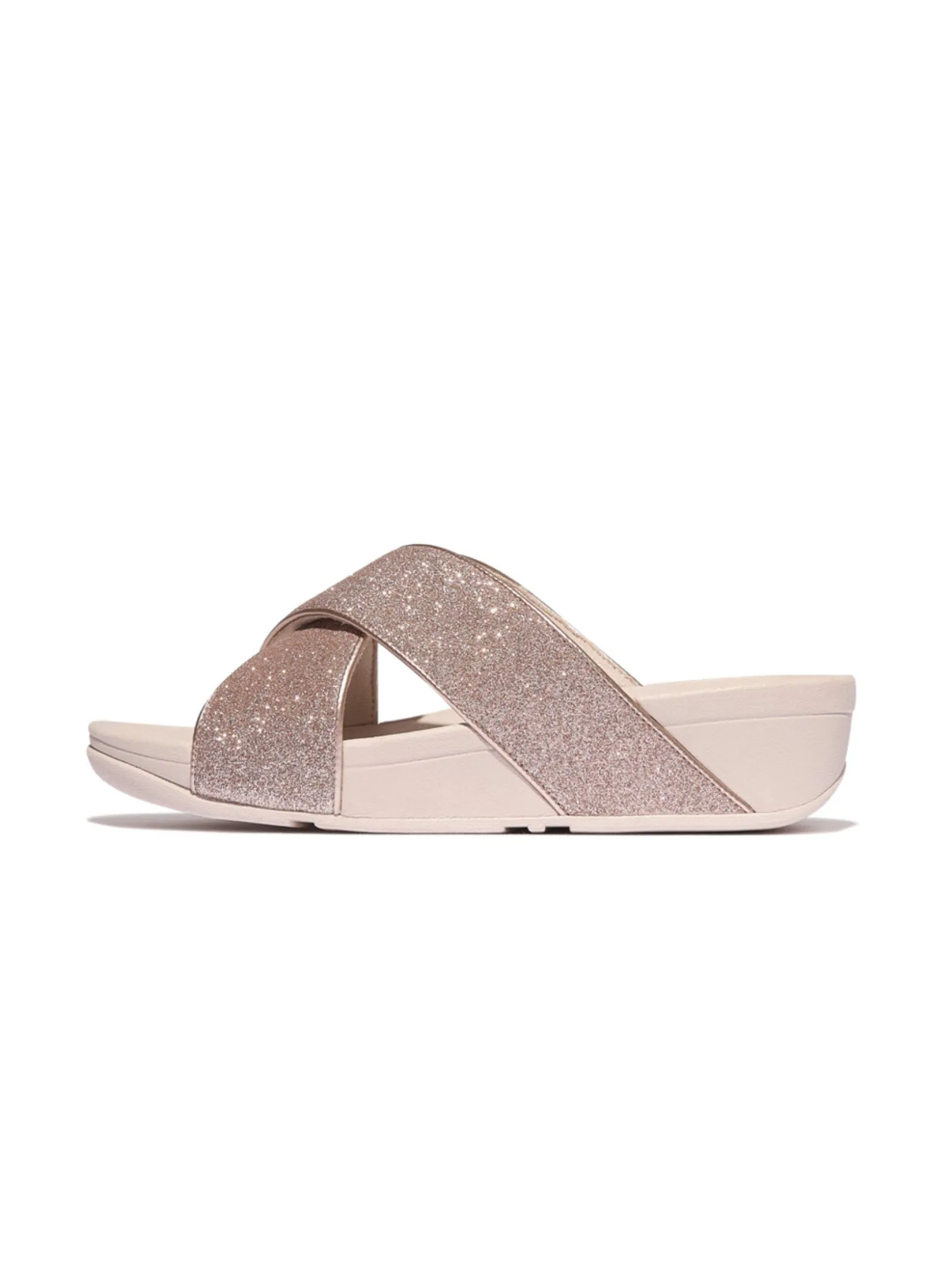 FitFlop™ WOMEN'S LULU GLITTERDUST CROSS SLIDES PINK Size - 4 UK