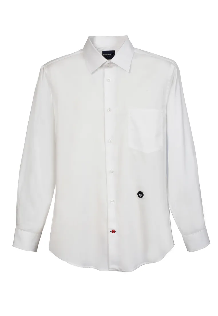 BROWNE & CO. White Classic Collar Long Sleeves Shirt with Hidden Pocket