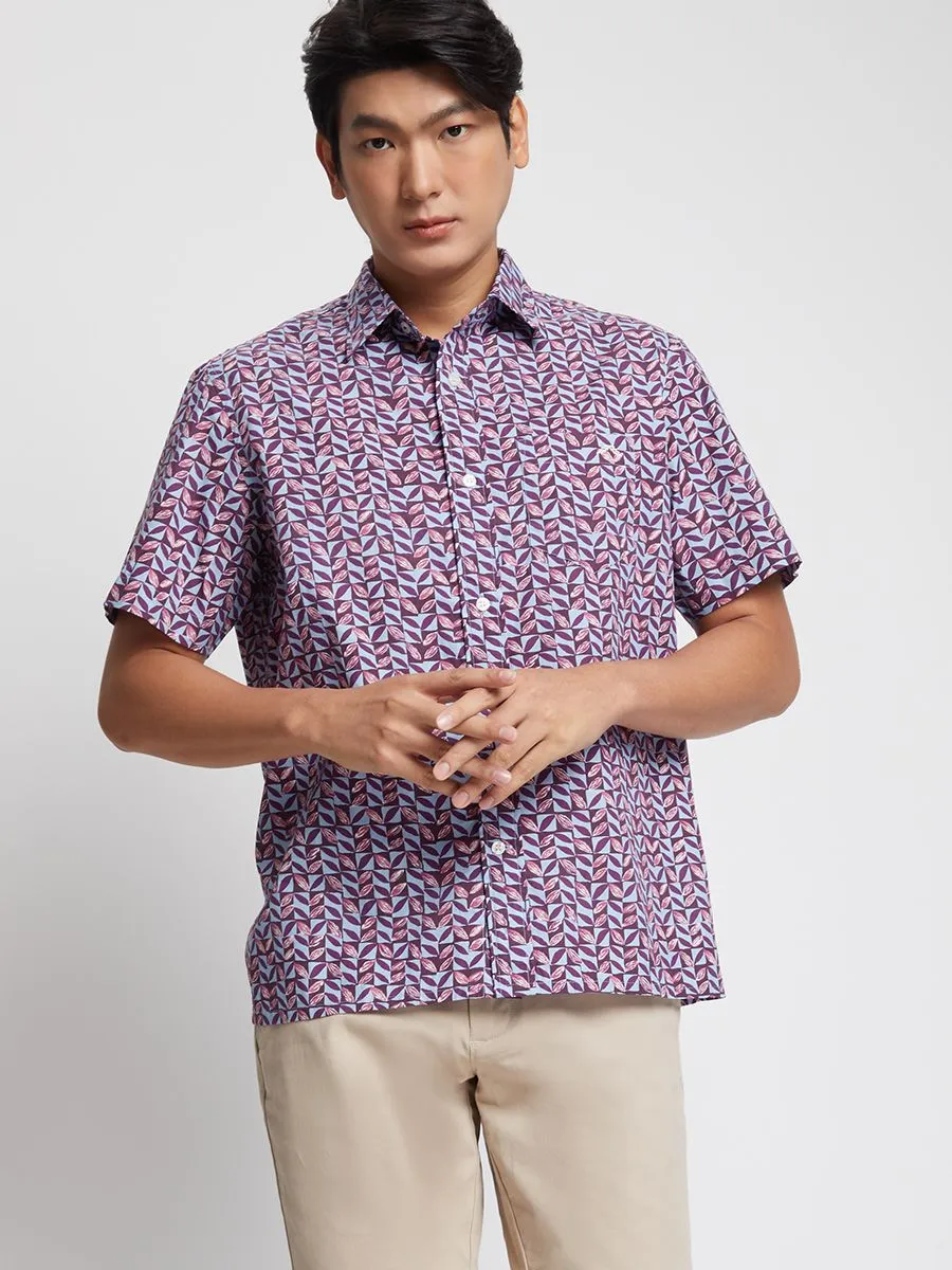 ALUMNUS Men Shirt Short Sleeves Printed Burgundy