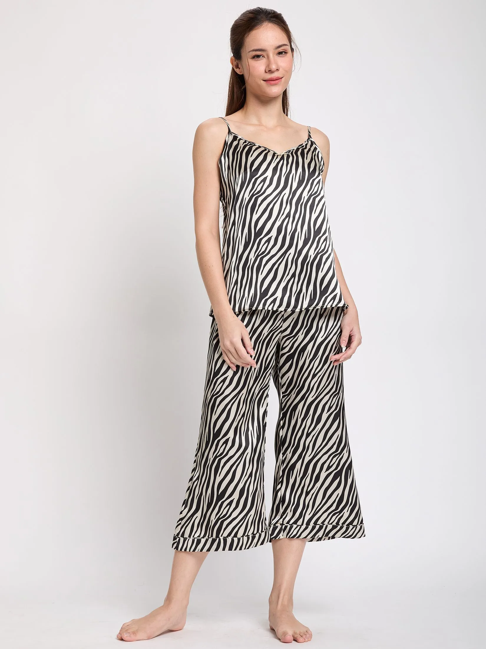 MARIA VICTORIA Women Pyjamas Camisole V-Neck + Pants Print Beige