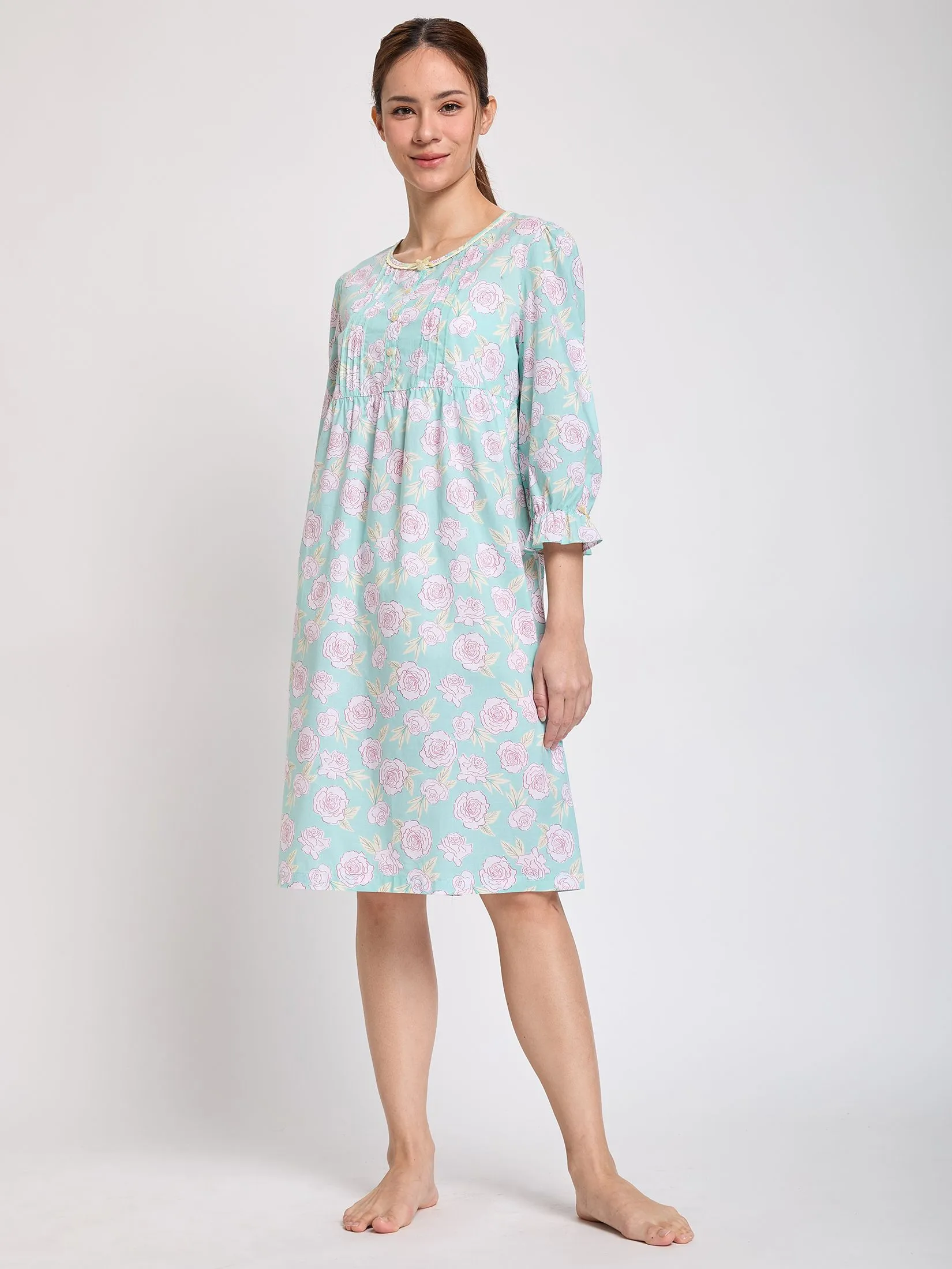 CLAUDIA'S ROMANCE Women Nightdress 5-Part Sleeves Green