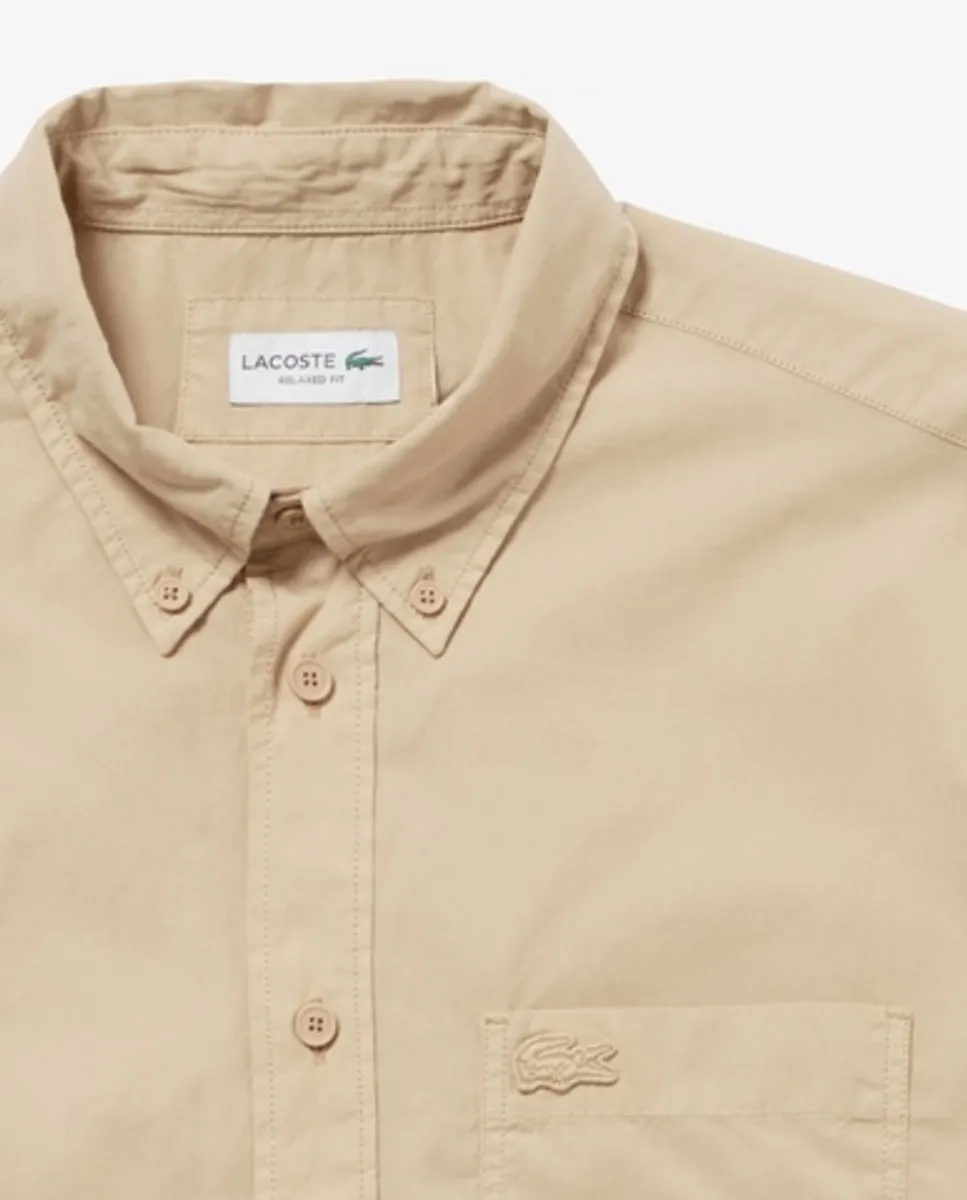 LACOSTE Relaxed Fit Natural Dyed Poplin Shirt Beige