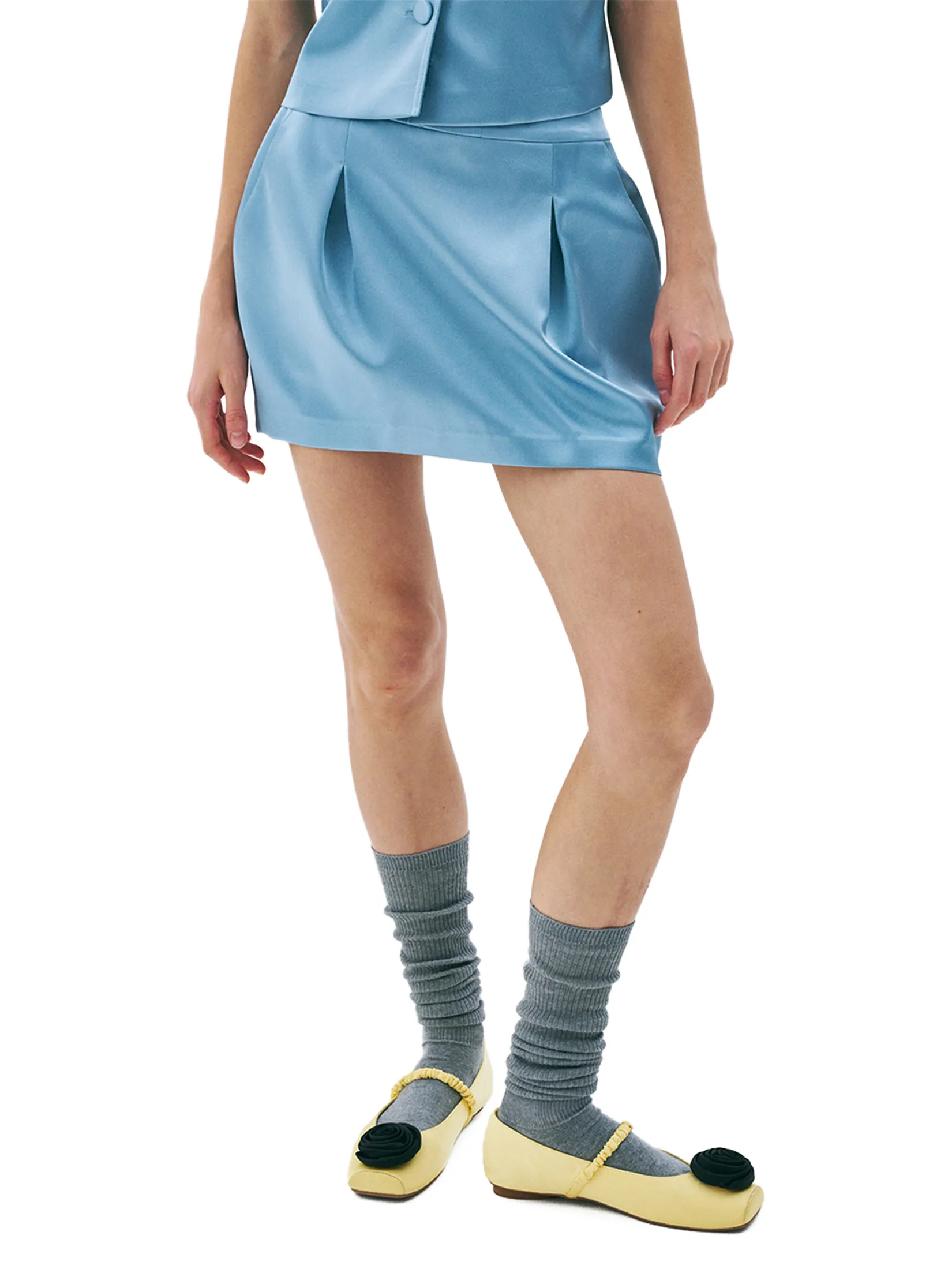 MARDI MERCREDI Satin Mini Pegged Skirt Sky S Size - M