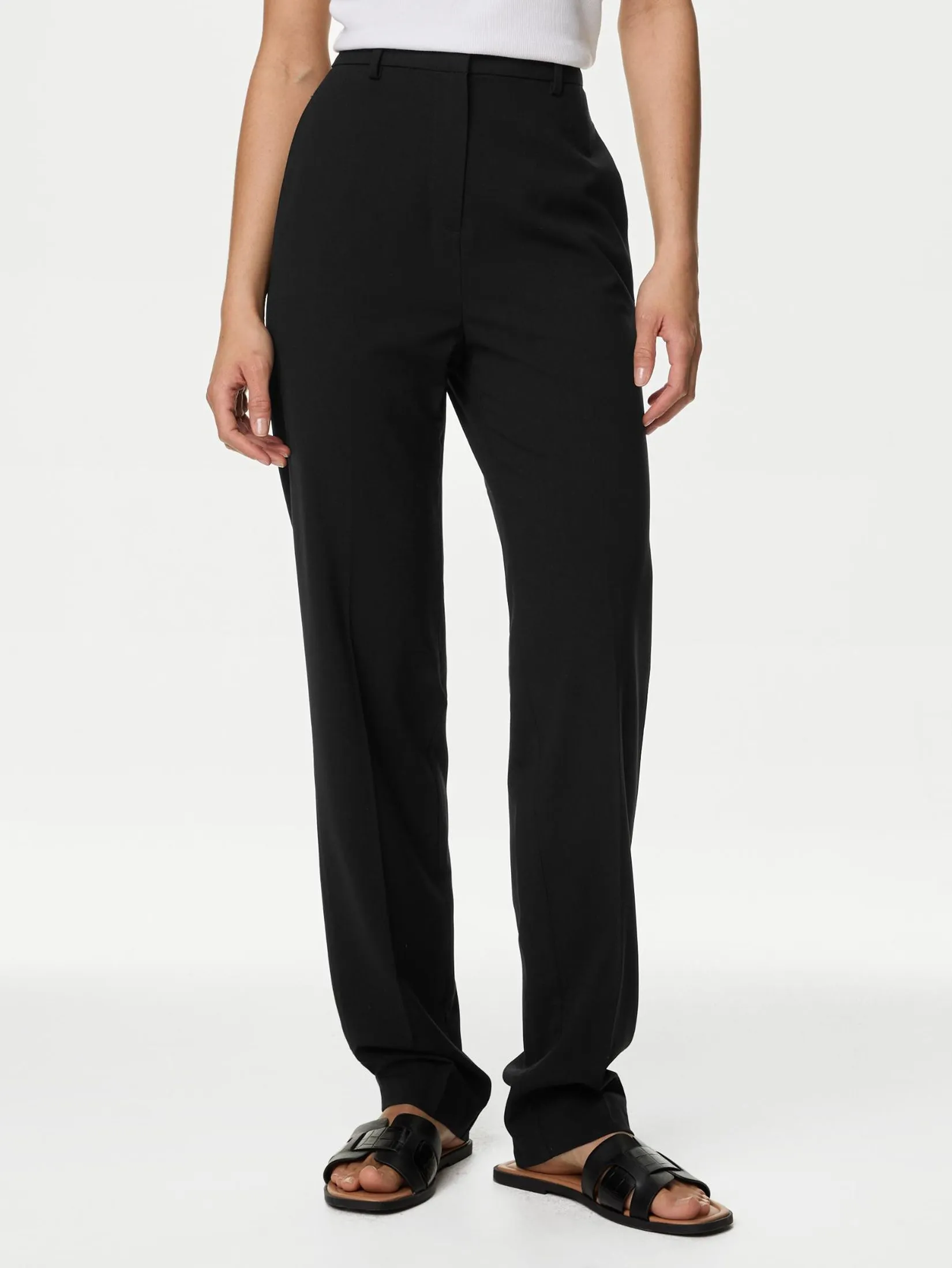 MARKS & SPENCER Women Straight Leg Trousers With Stretch Black