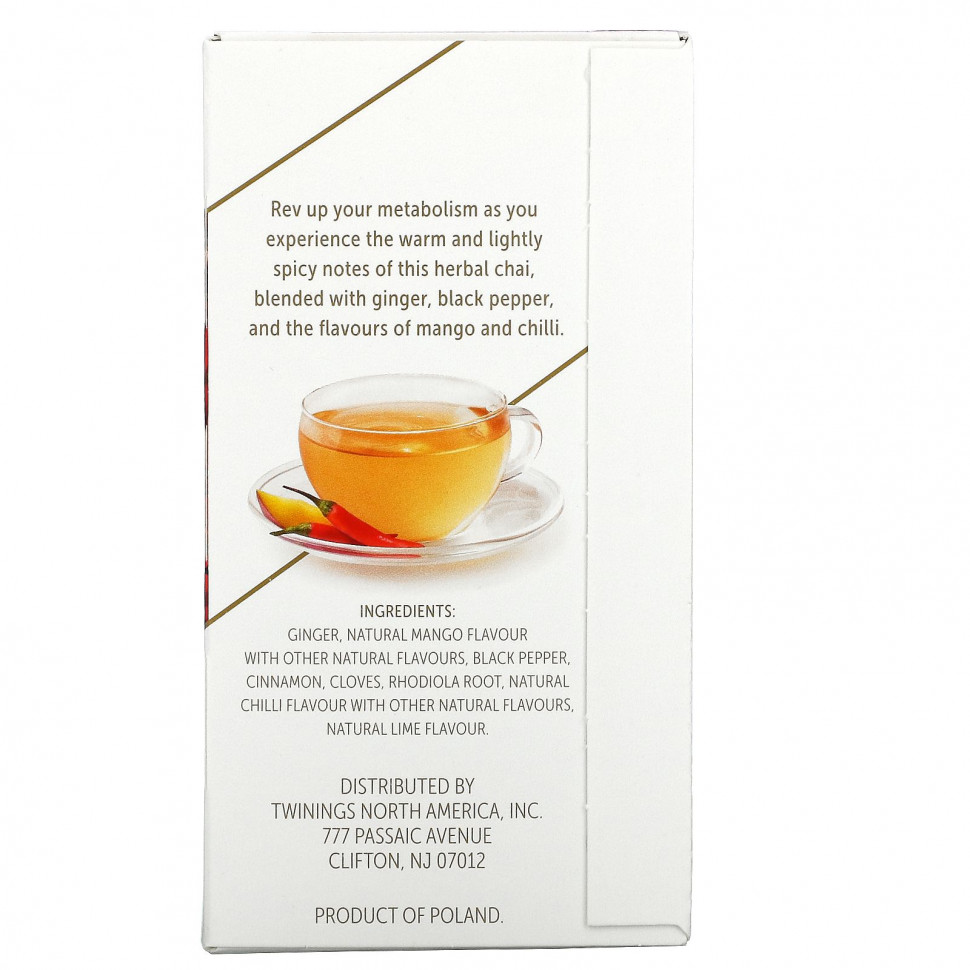 Twinings, Boost, адаптогены, травяной чай со вкусом манго и чили, без кофеина, 18 чайных пакетиков, 27 г (0,95 унции)