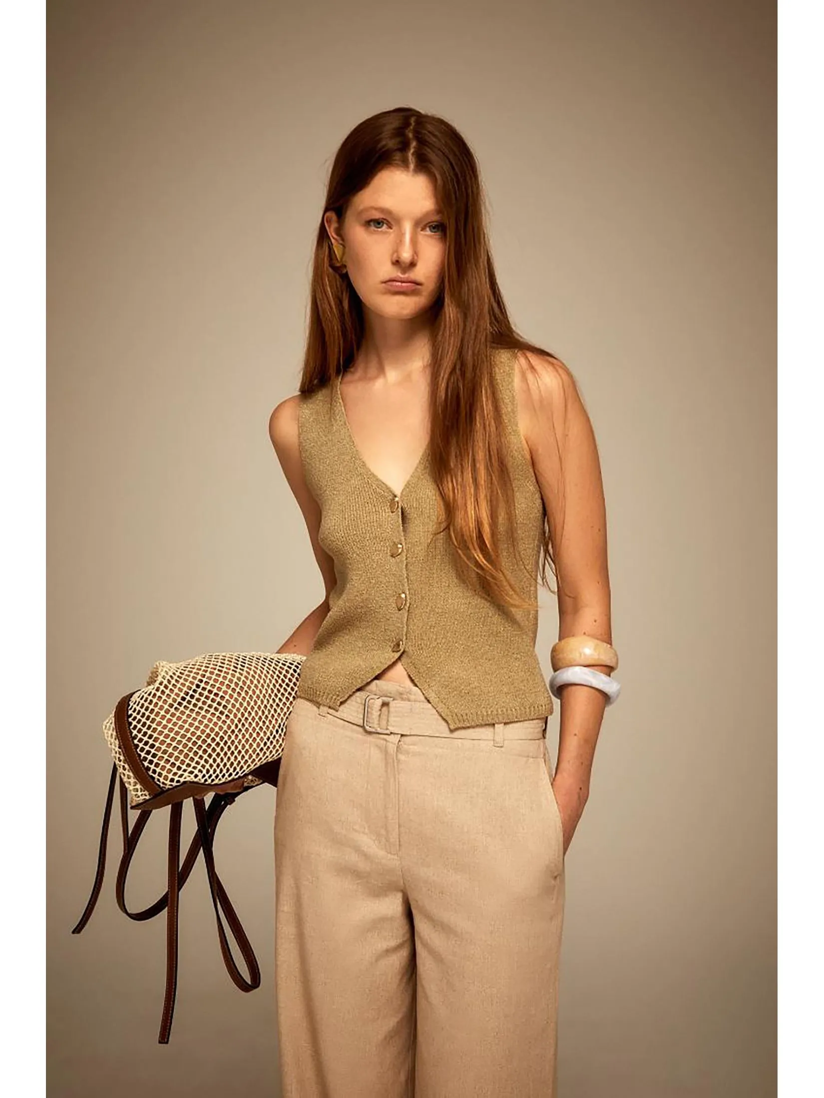 SFERA Women Vest Knit Khaki Green