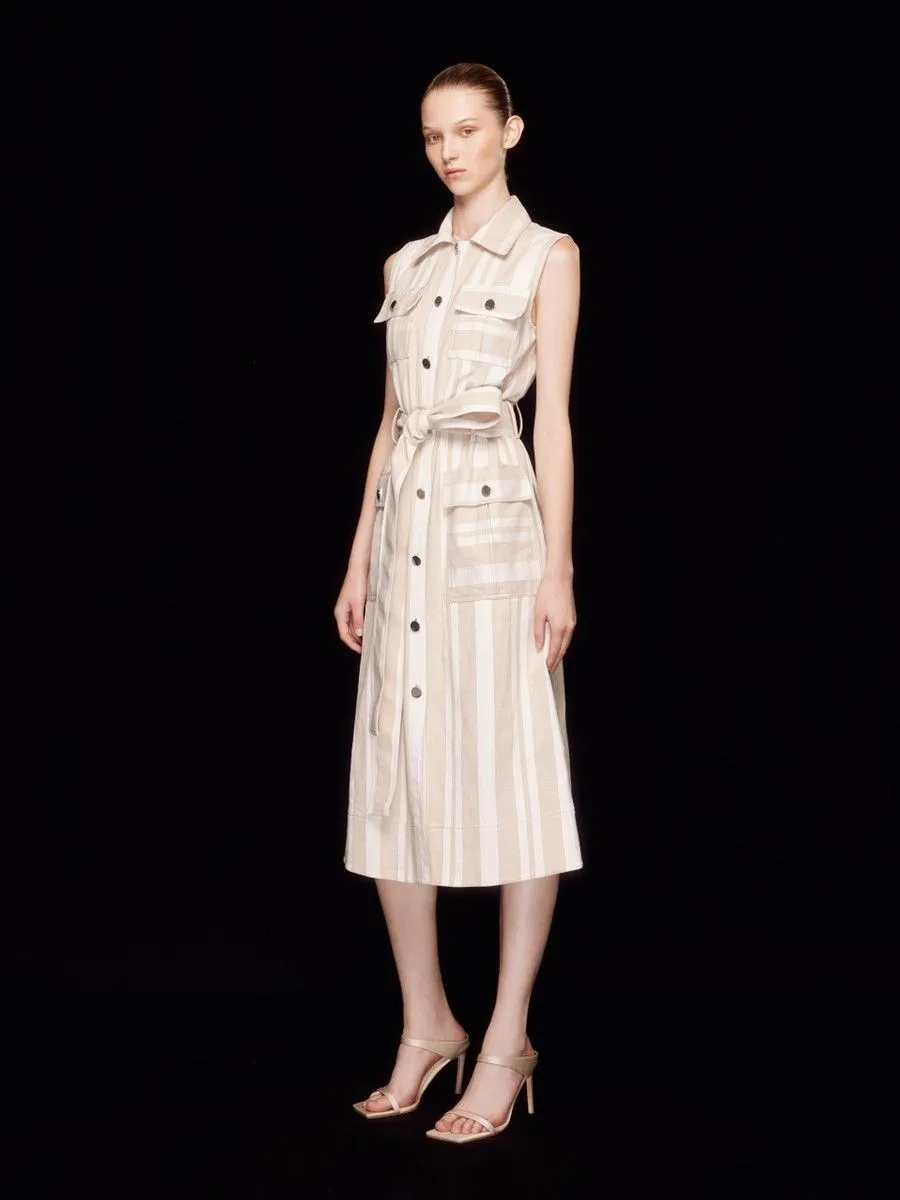ASAVA ( SS24 ) Striped Belted Women Shirt Dress Beige
