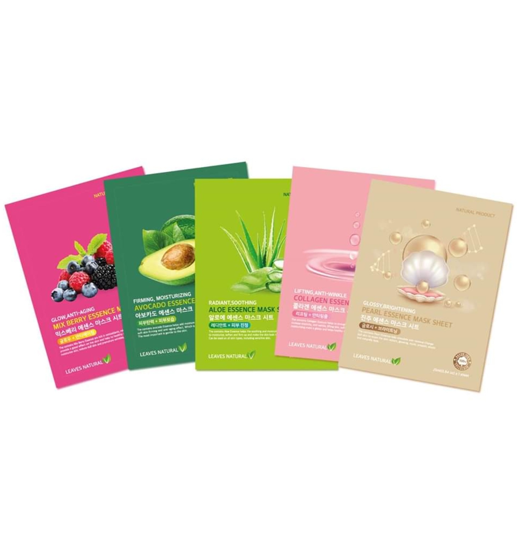 Тканевая маска для лица с коллагеном Leaves Natural 10 шт