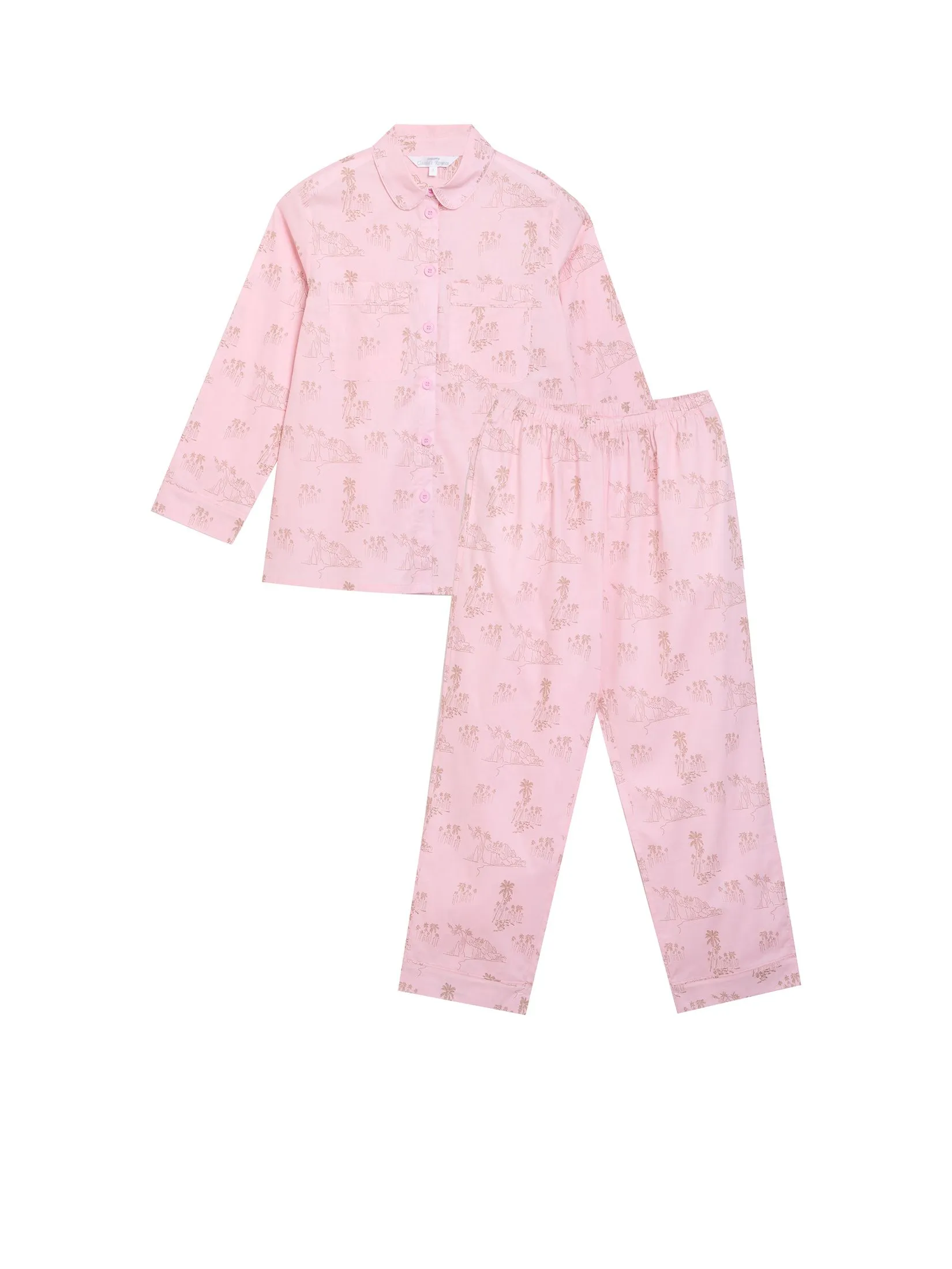 CLAUDIA'S ROMANCE Women Pyjamas Shirt Long Sleeves Collar Neck + Pants Pink