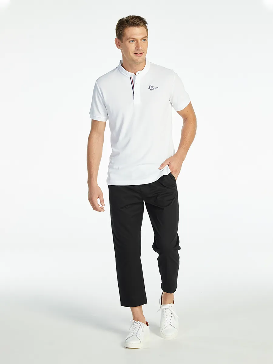ELLE HOMME MEN BAND COLLAR POLO SHIRT W8K904WH - WHITE