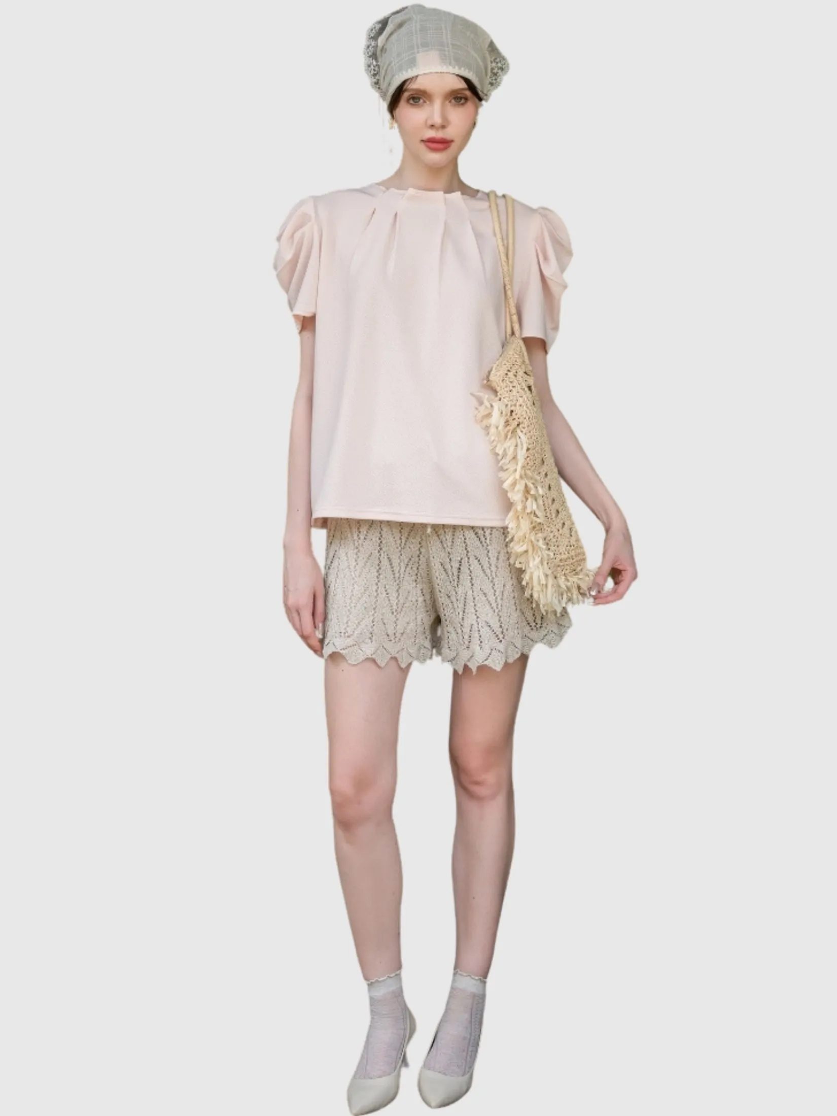 AMILA Women Blouse Short Sleeves Spun PD Rose Red