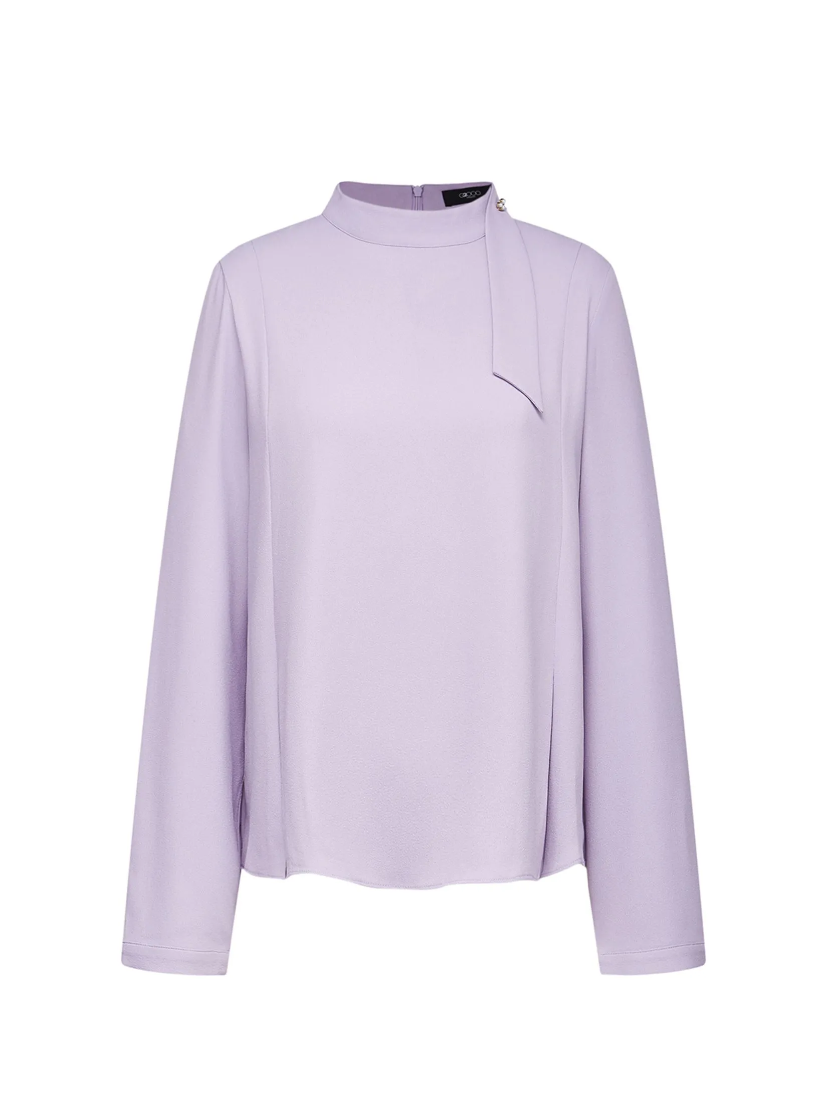 G2000 Women Clothing Crepe Stand Collar With Tie Detail Long Sleeve Blouse Regular Fit - Purple